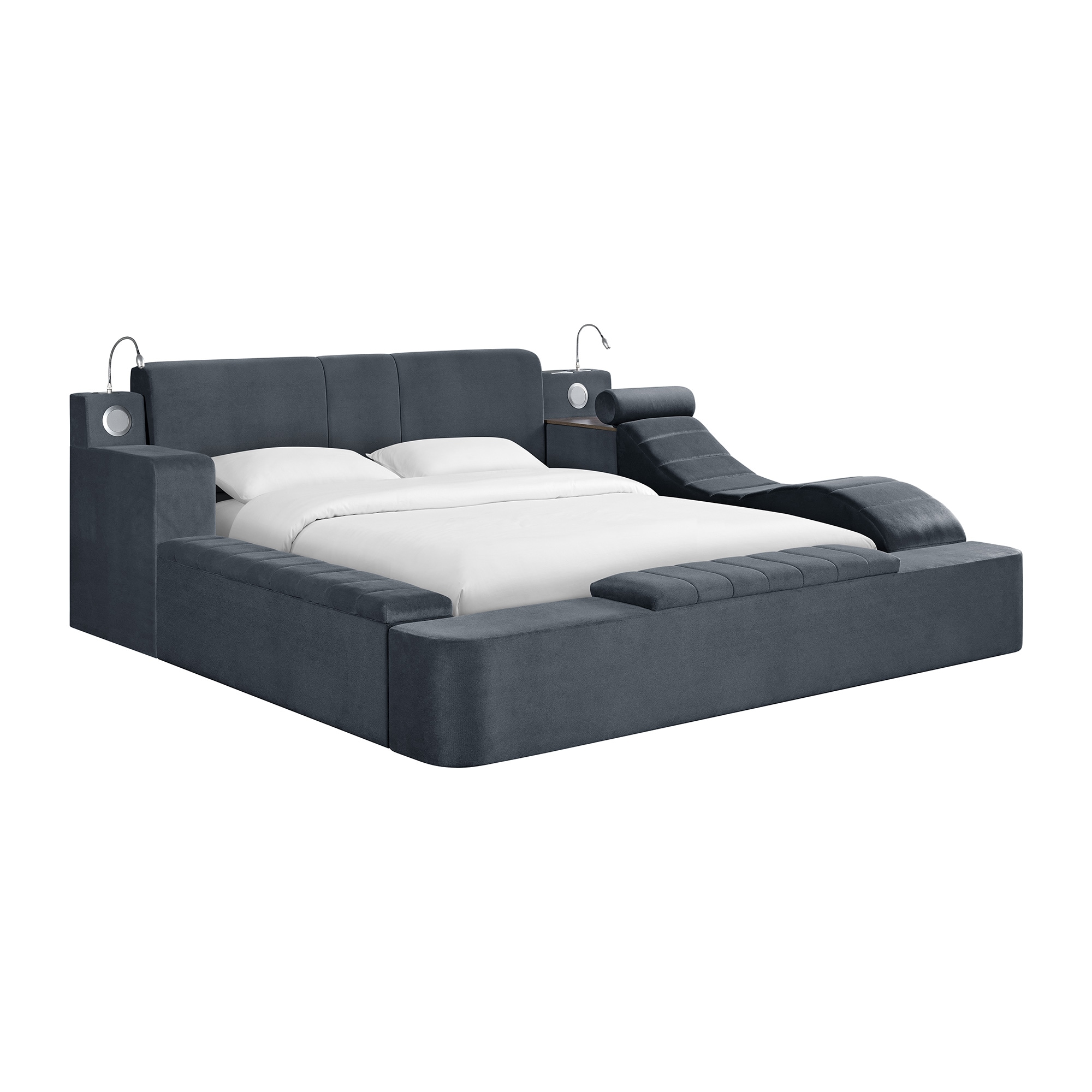 Picket House Furnishings UB-14000-1-KB King Grey Upholstered Bed Storage with Headboard
