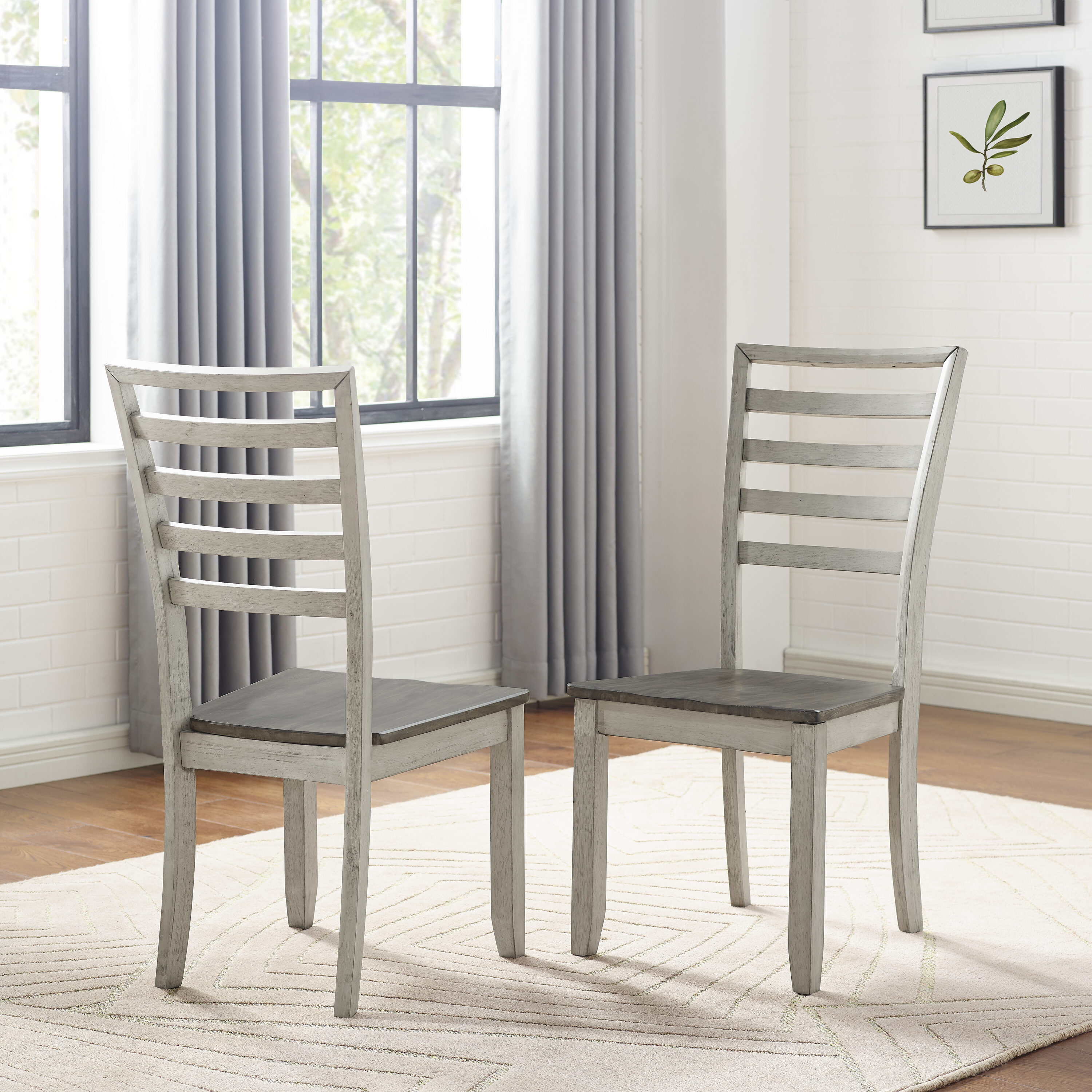 Smoky Honey Gray Ladderback Wood Side Chair Set