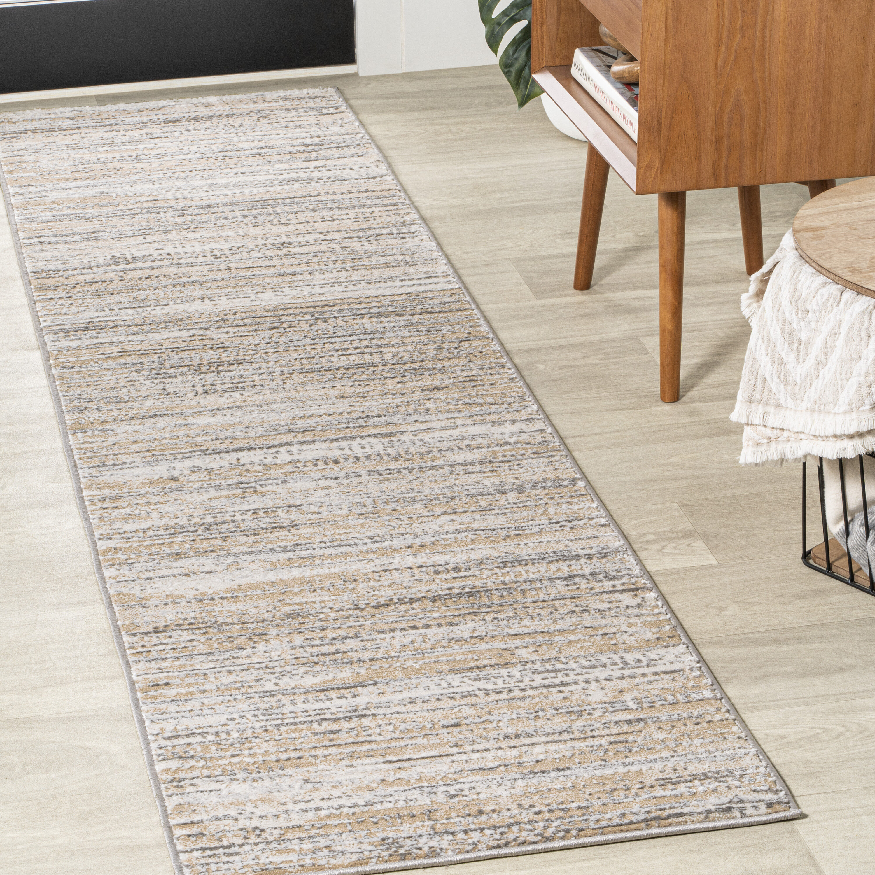 JONATHAN  Y SOR200D-28 Silk Orchid Loom Strie 2 x 8 (ft) Loomed Polypropylene Beige/Gray Rectangular Indoor Stripe Bohemian/Eclectic Runner rug