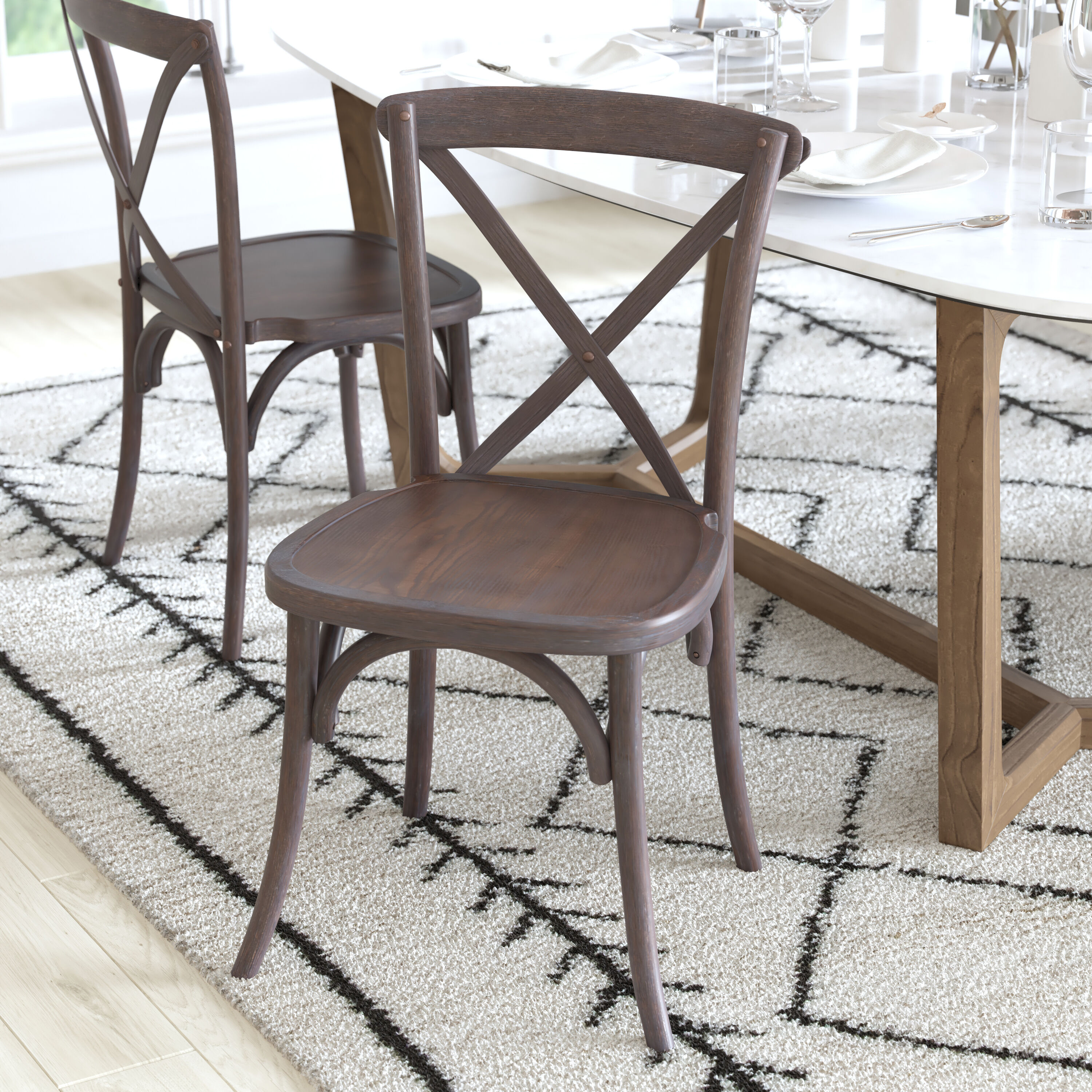 Elegant Elmwood Dark Driftwood X-Back Dining Chair