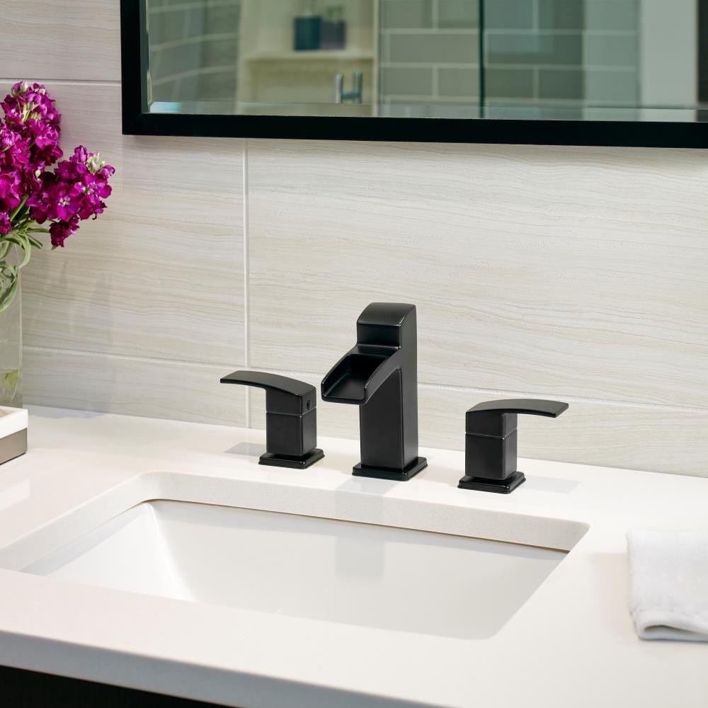 Pfister LG49-DF0B Kenzo Matte Black Widespread 2-handle WaterSense Mid-arc Residential Handle Bathroom Sink Faucet with Drain