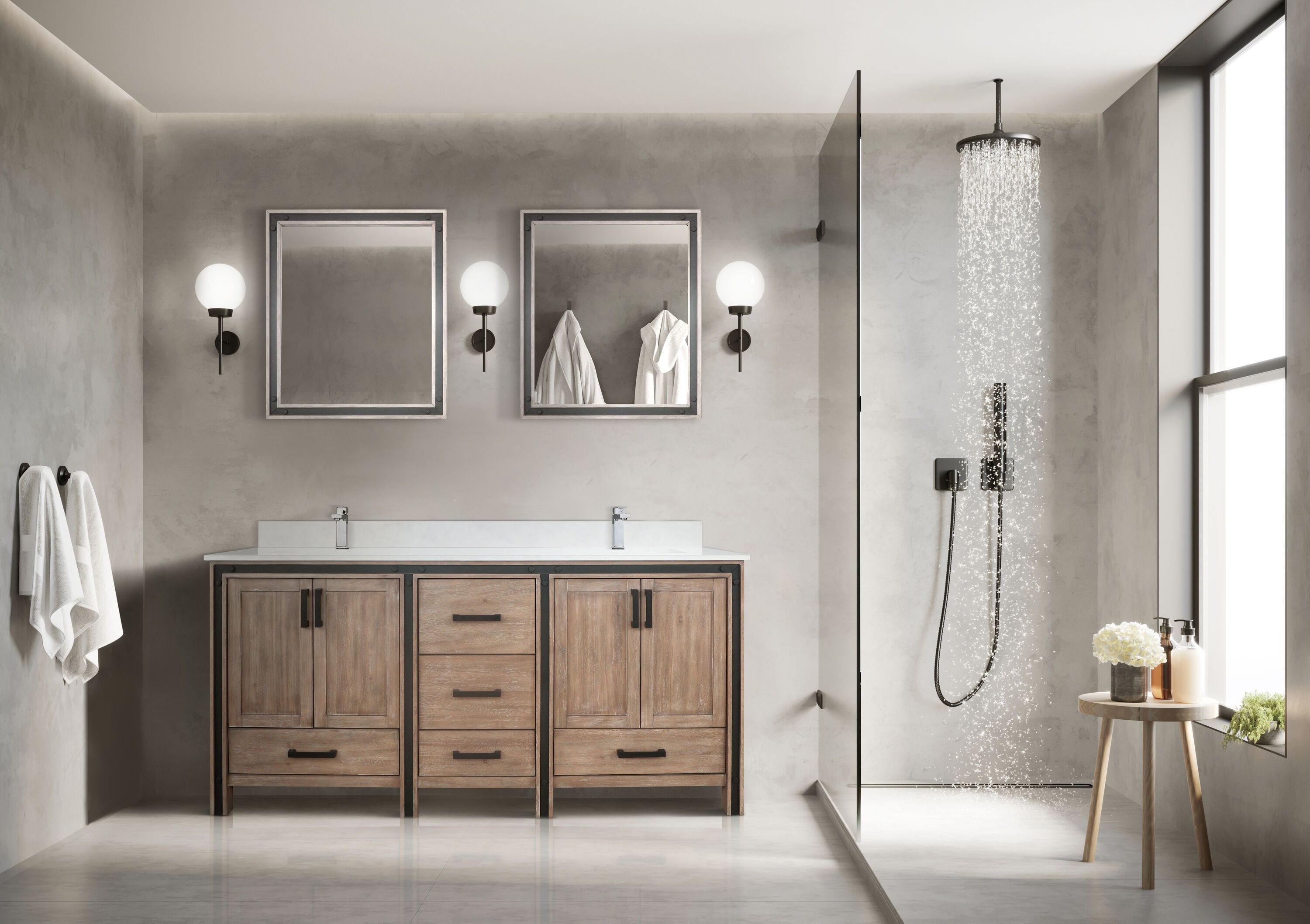 Rustic Barnwood 72" Double Vanity with Cultured Marble Top