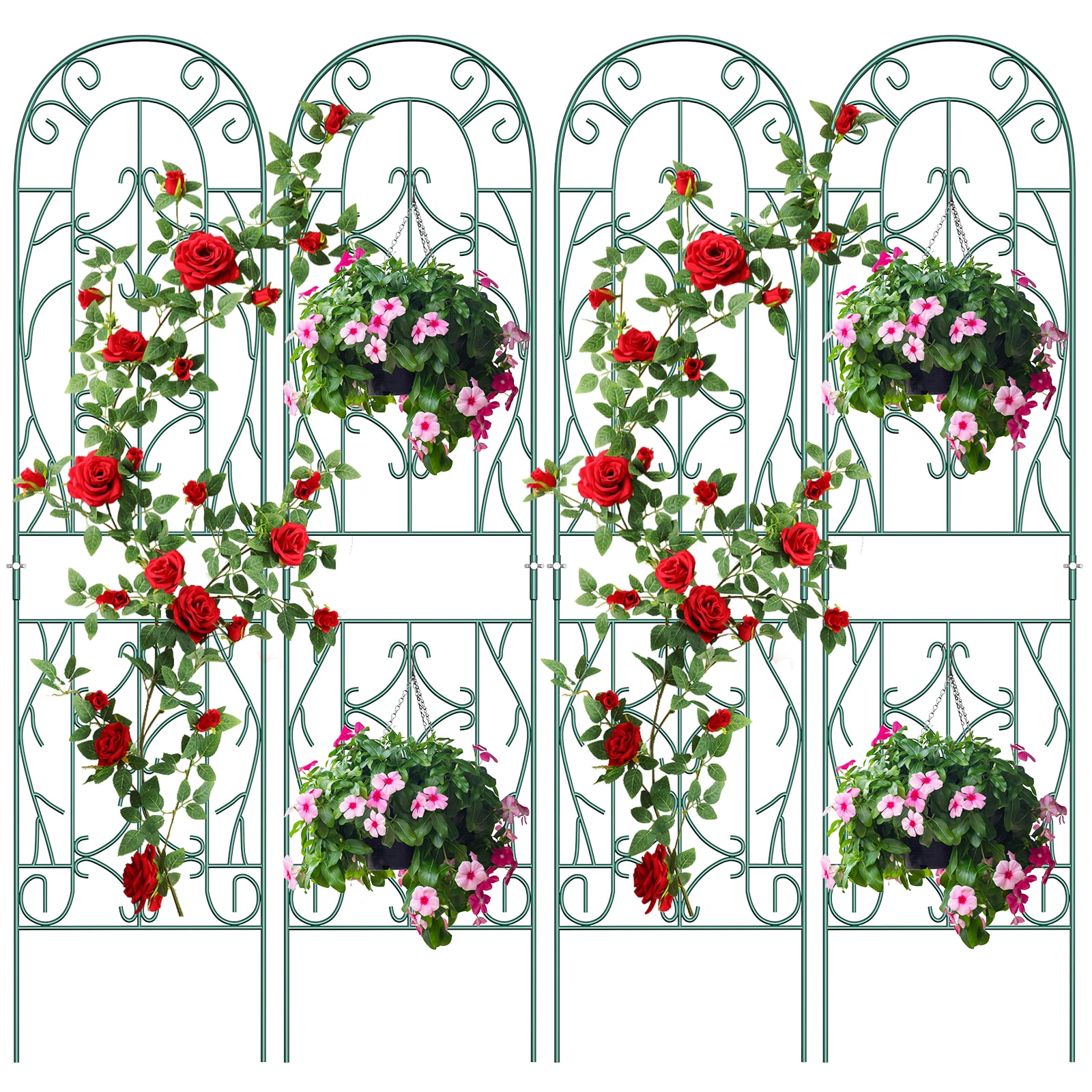 DOCRED  4 Pack Iron Garden Trellis Set Metal Plant Trellis for Climbing Vegetables Green
