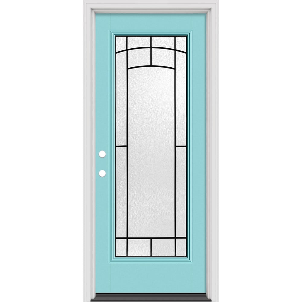 Masonite 631689 Brooklyn 32-in x 80-in x 4-9/16-in Fiberglass Full lite Right-hand inswing Chocolate Painted Prehung Slab Front Door with Brickmould Solid core