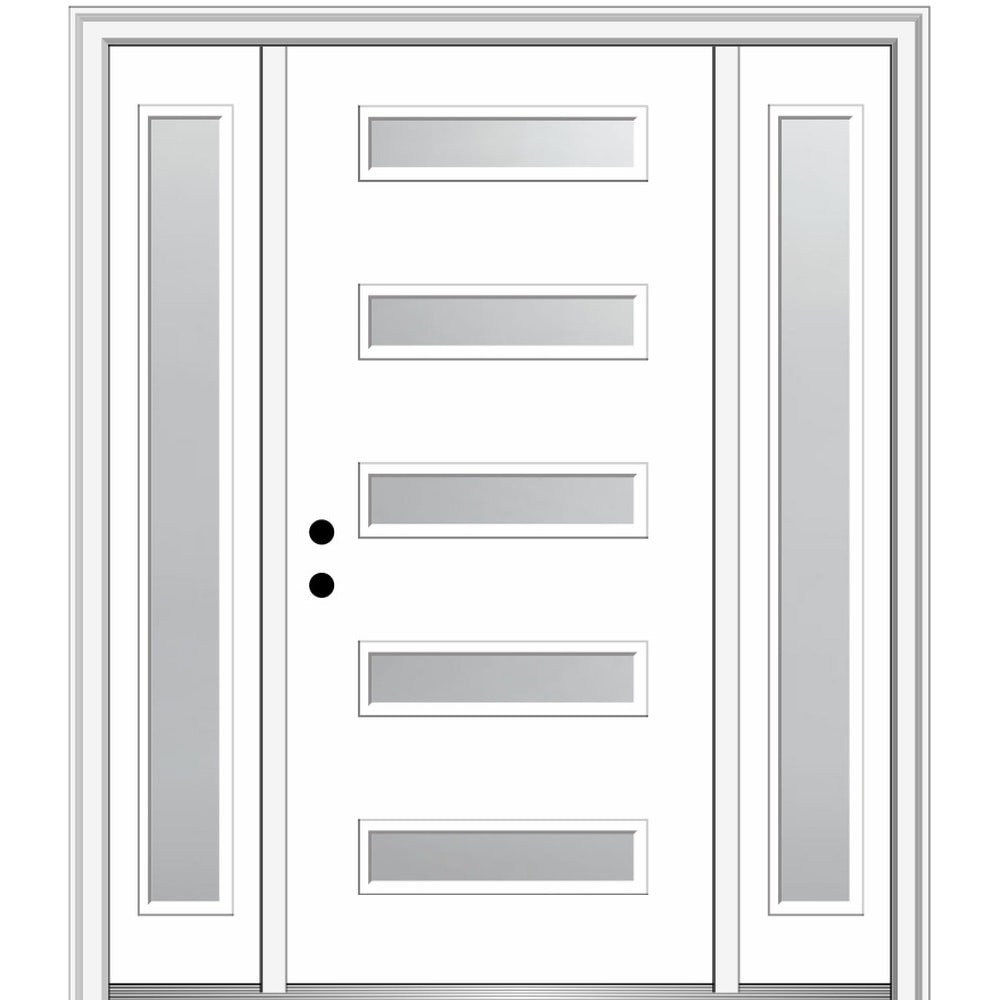 MMI DOOR ZZ350502R 60-in x 80-in x 6-9/16-in Fiberglass Pulse lite Right-hand inswing Brilliant White Painted Prehung Front Door with Sidelights with Brickmould Insulating core