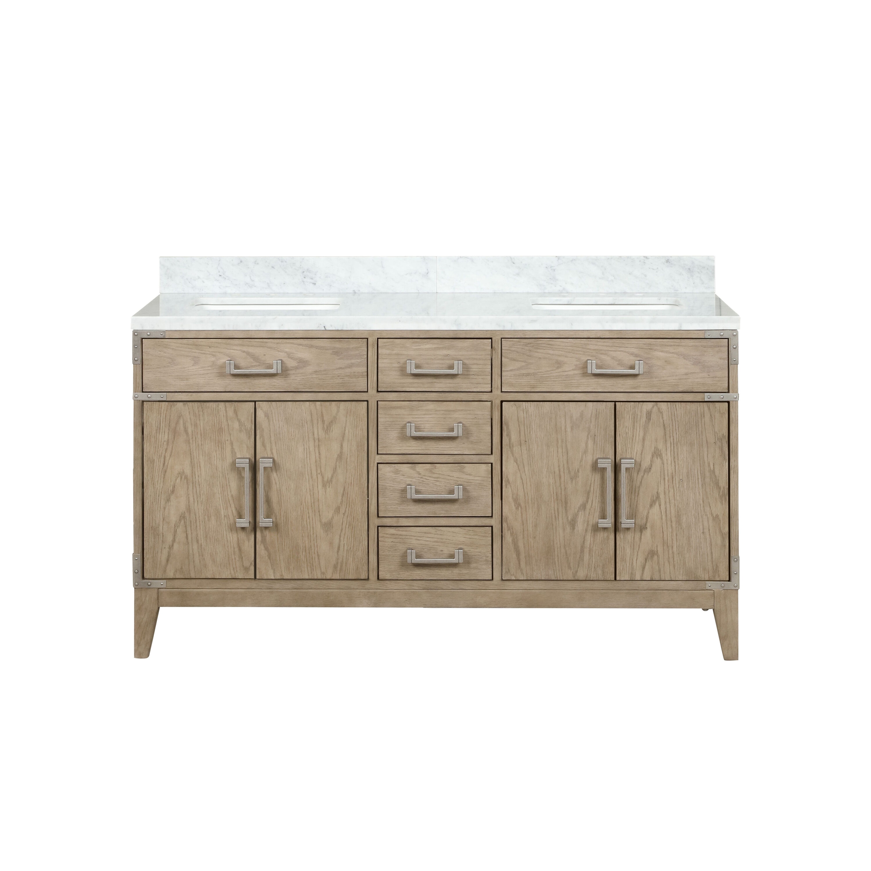 Lexora LVW60DR100 Wilton 60-in Grey Oak Undermount Double sink Bathroom Vanity with White Carrara Marble Marble Top