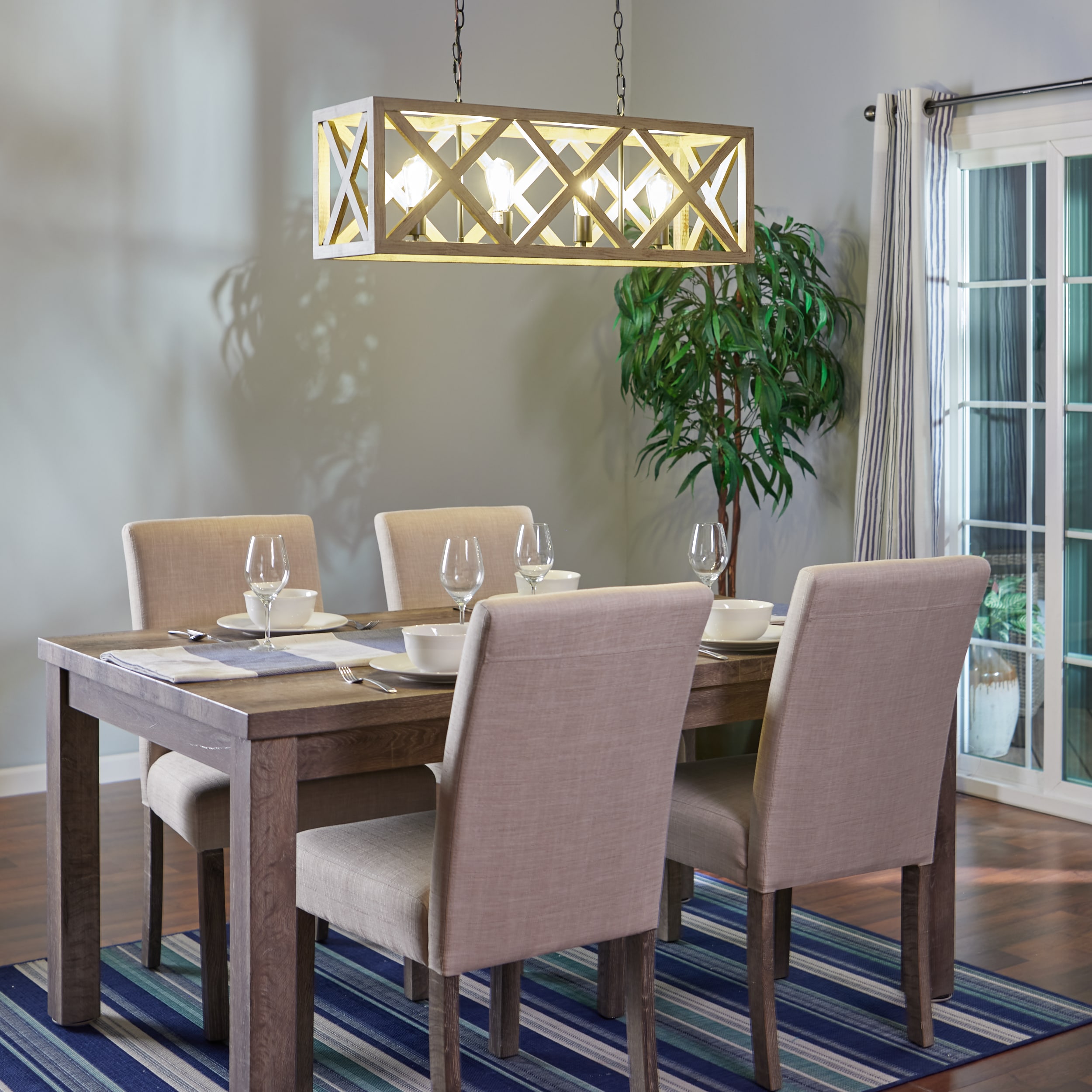 Black and Wood LED Farmhouse Pendant Light