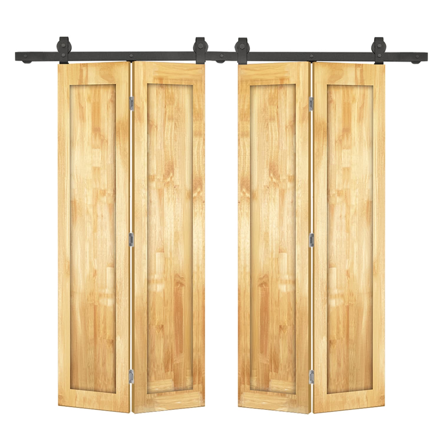 CALHOME 1905T+FSQ1-80X32S(2 64-in x 80-in Weather Oak Stained Non-standard Pine Wood Hollow core Double bifold Barn Door (Hardware Included)