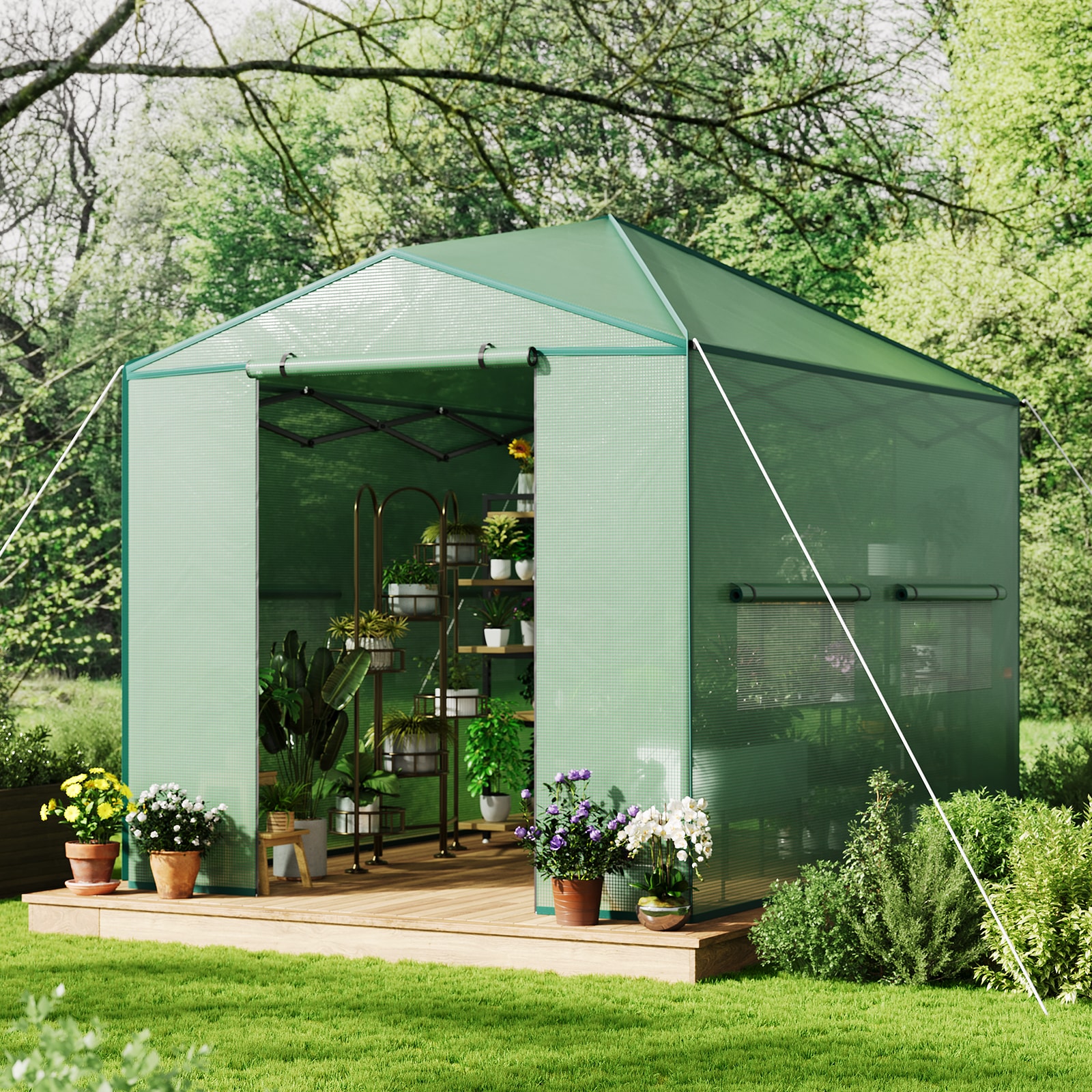DEXSO 8X12 FT Walk In Greenhouse Heavy Duty Steel Frame PE Cover Green