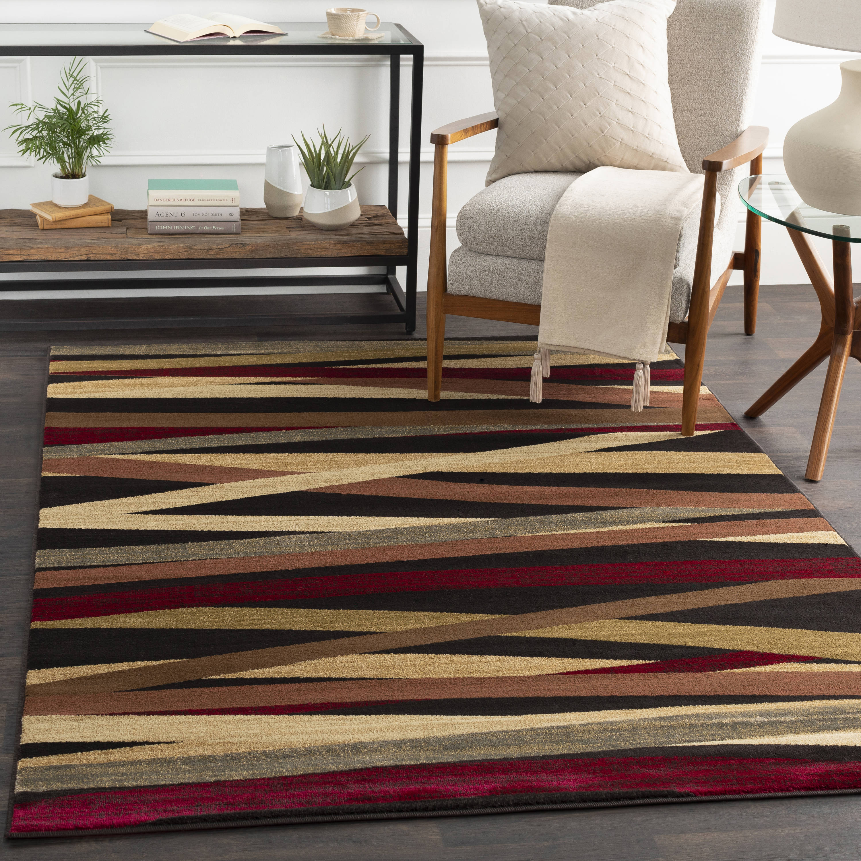 Surya RLY5057-6698 Riley 7 x 10 (ft) Polypropylene Charcoal Rectangular Indoor Stripe Industrial Area rug