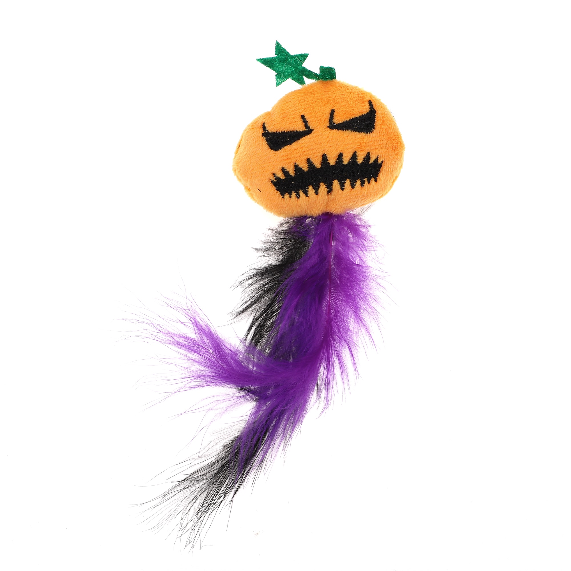 Unique Bargains - Pumpkin Cat Teaser Toys with Feather Orange Purple 1pc