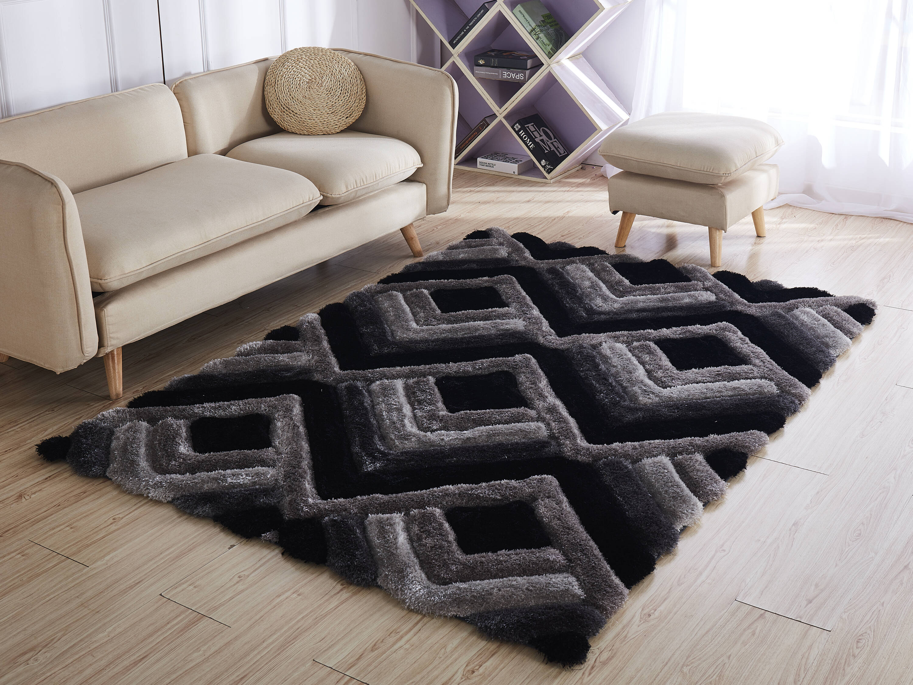 MDA Rugs MS24810 Mateos 8 x 10 (ft) Polyester Gray, Black and Beige Rectangular Indoor Geometric Area rug