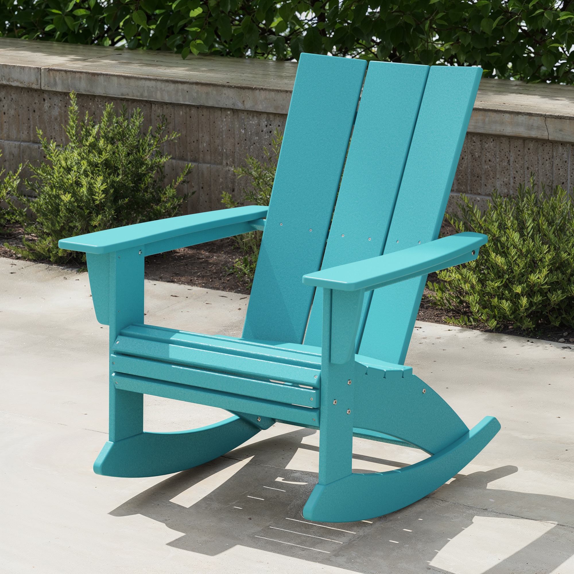 POLYWOOD ADR620AR Modern Adirondack Aruba HDPE Frame Rocking Chair with Slat Seat