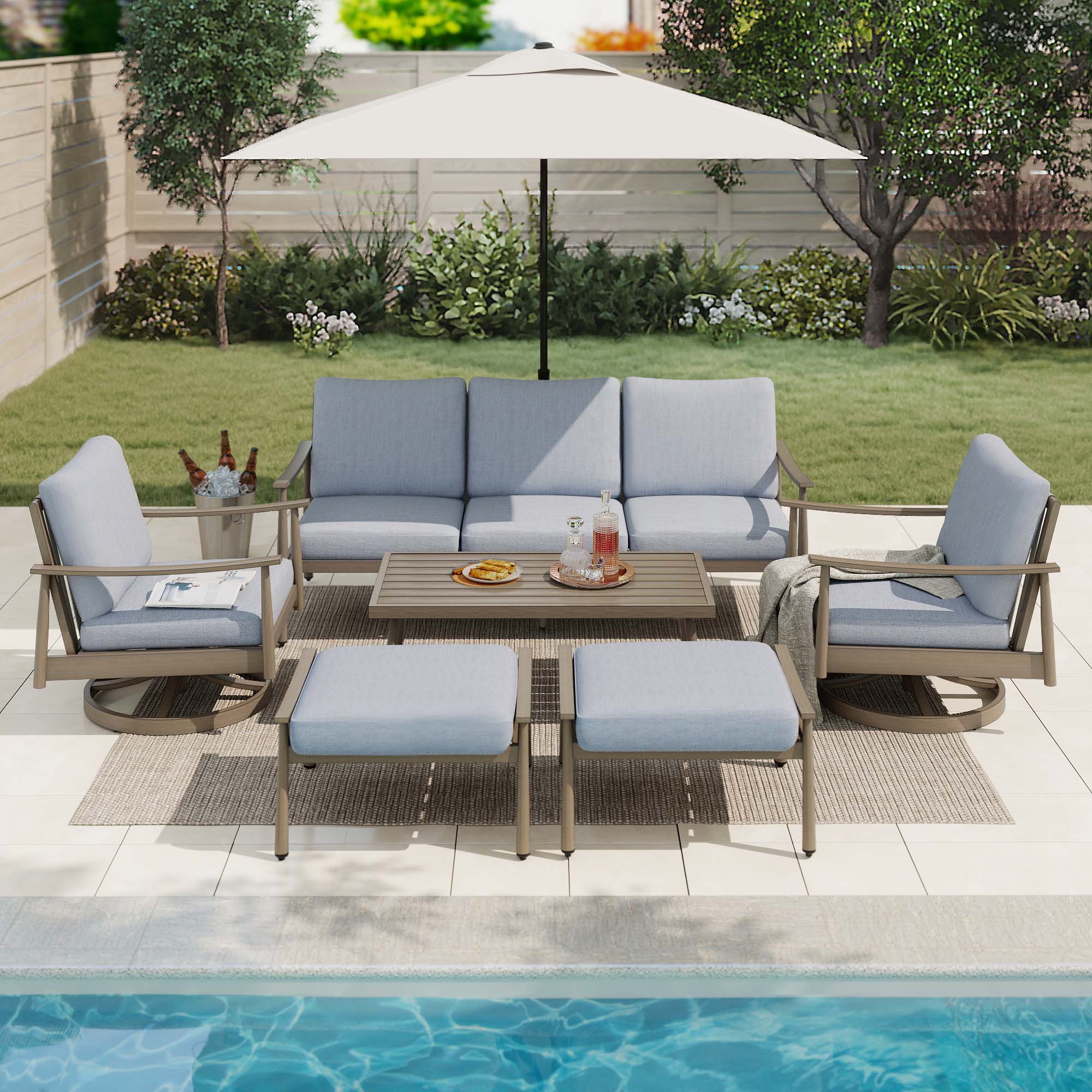  EL-SF6-ZL-B4-WL3 6 -Piece Patio Sofa Conversation Set with Blue Cushions