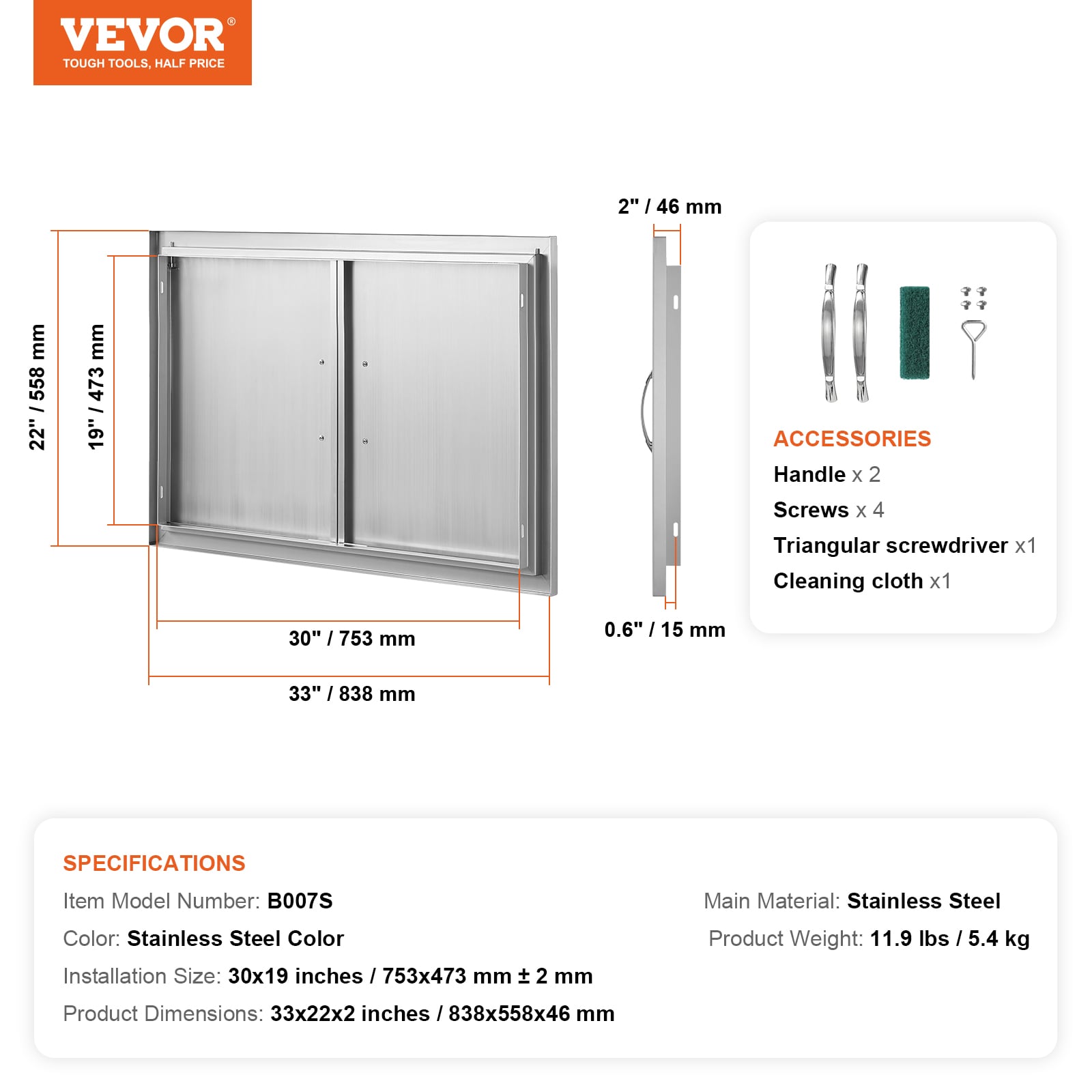 VEVOR SMMBSCJMYS33QVDXTV0 Builtin-Grill-Cabinet-Parts - View #10