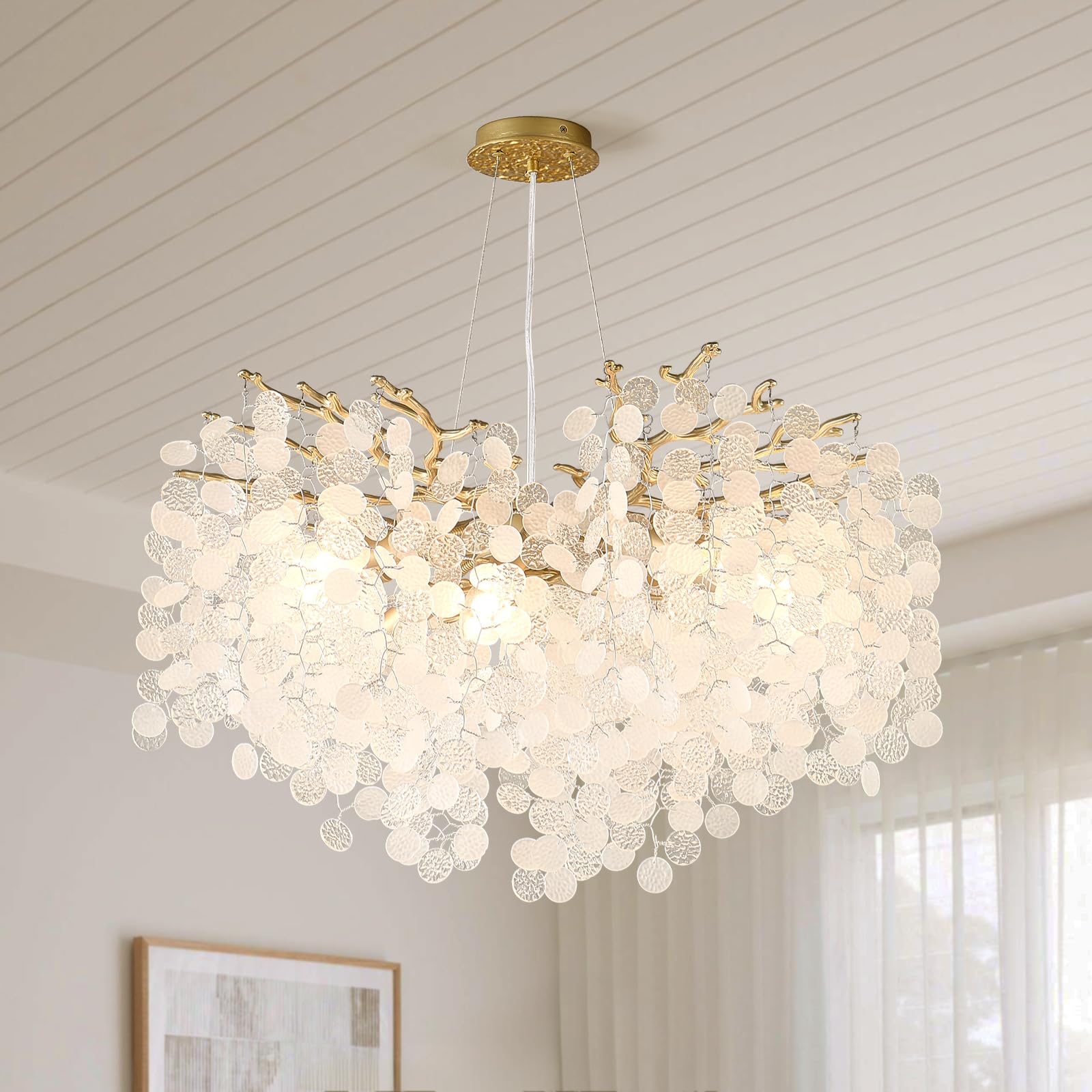 IUEST 24 Inch Capiz Shell Chandelier 8 Light Gold Coastal Tree Branch ...