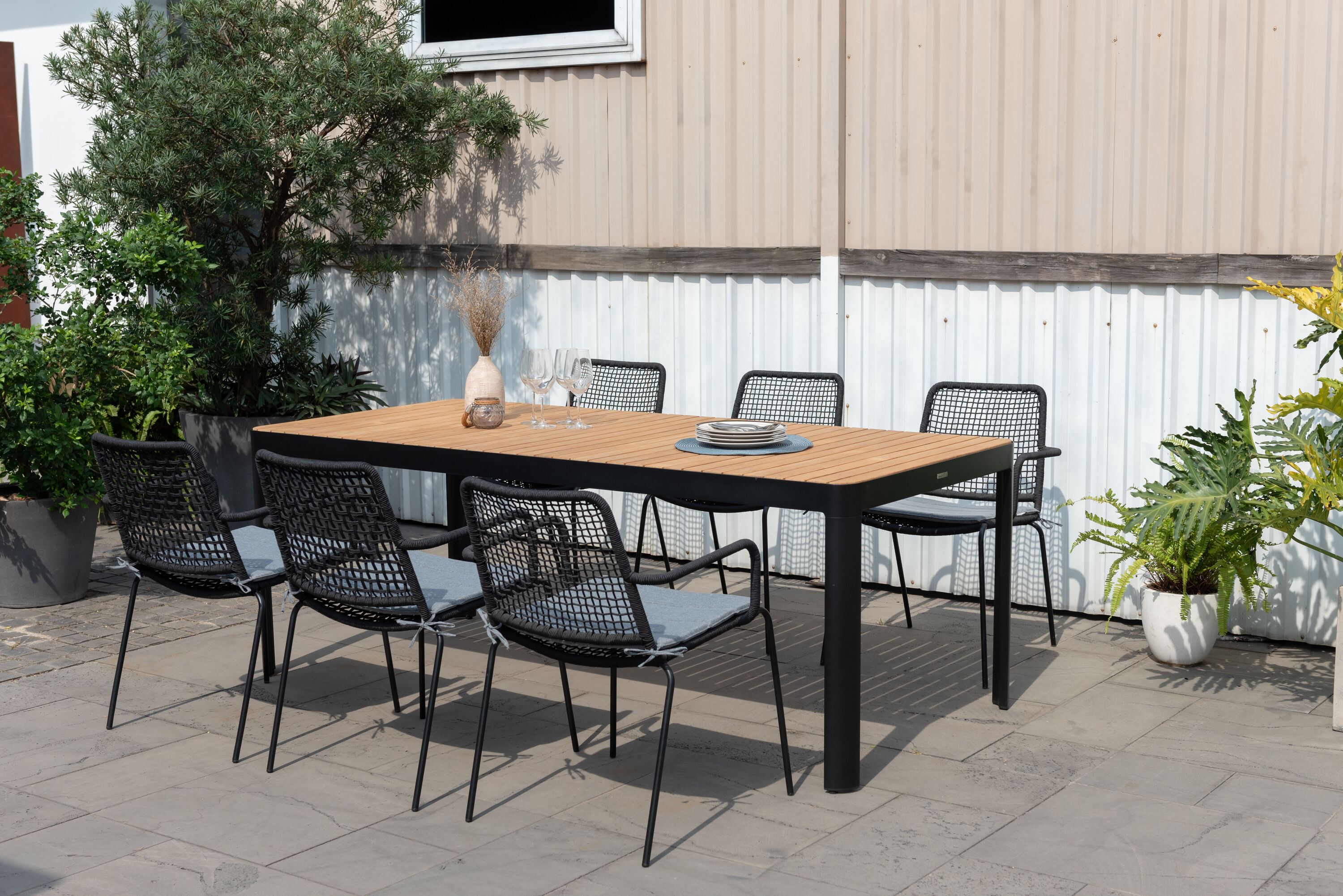 Amazonia PORTBK6OBEBKGR Outdoor Patio 7 -Piece Patio Dining Set Wood Rectangle Table with 6
