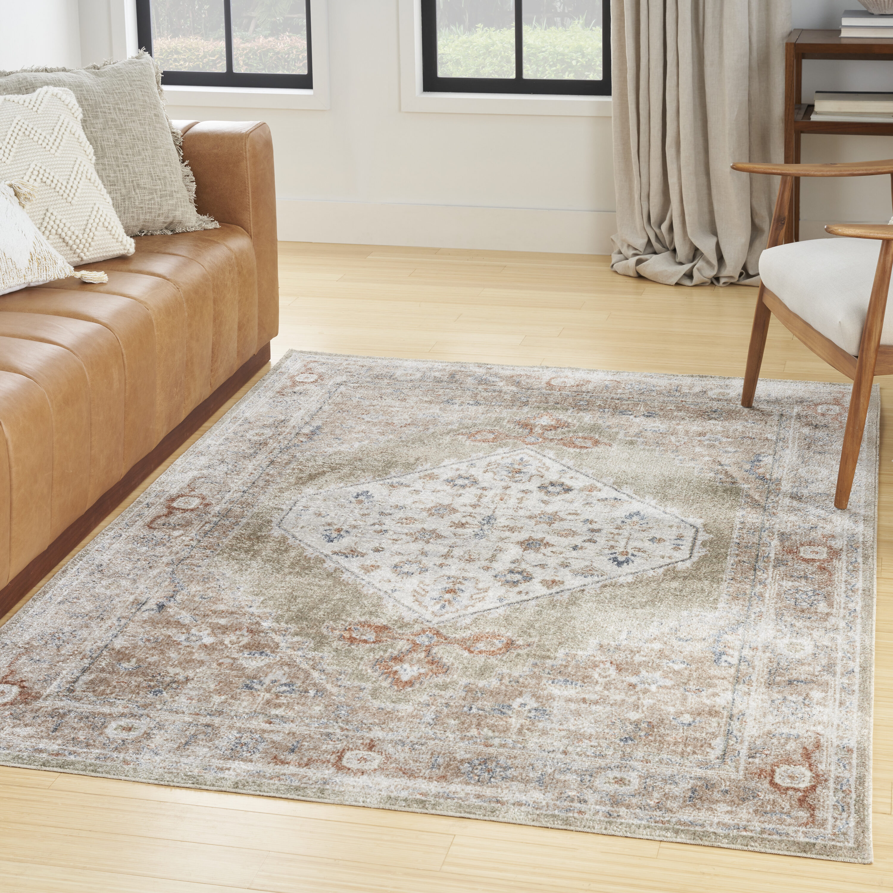 Nourison 099446124357 Astra Machine Washable 5 x 7 (ft) Loomed Polyester Sage Multi Rectangular Indoor Distressed/Overdyed Machine washable Area rug