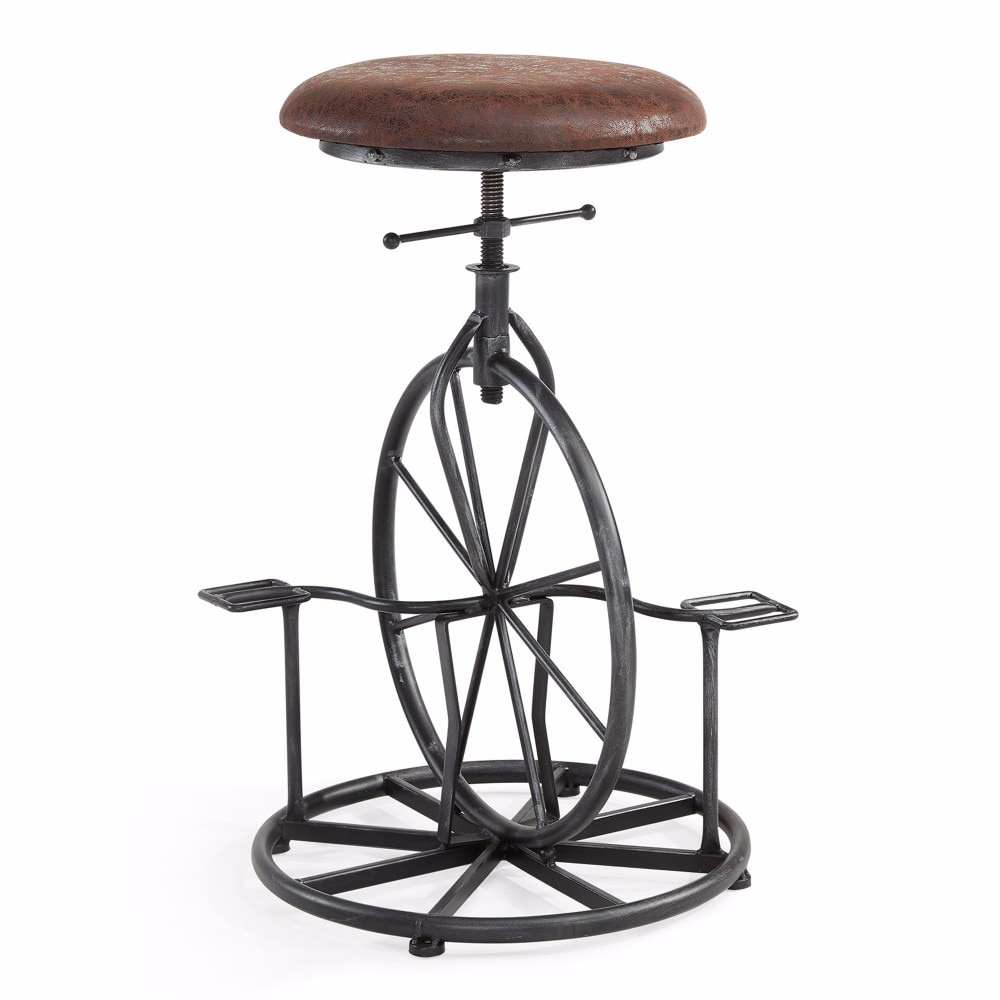 Benzara BM155635 Gray and Brown 20-in H Counter height Upholstered Swivel Metal Bar Stool