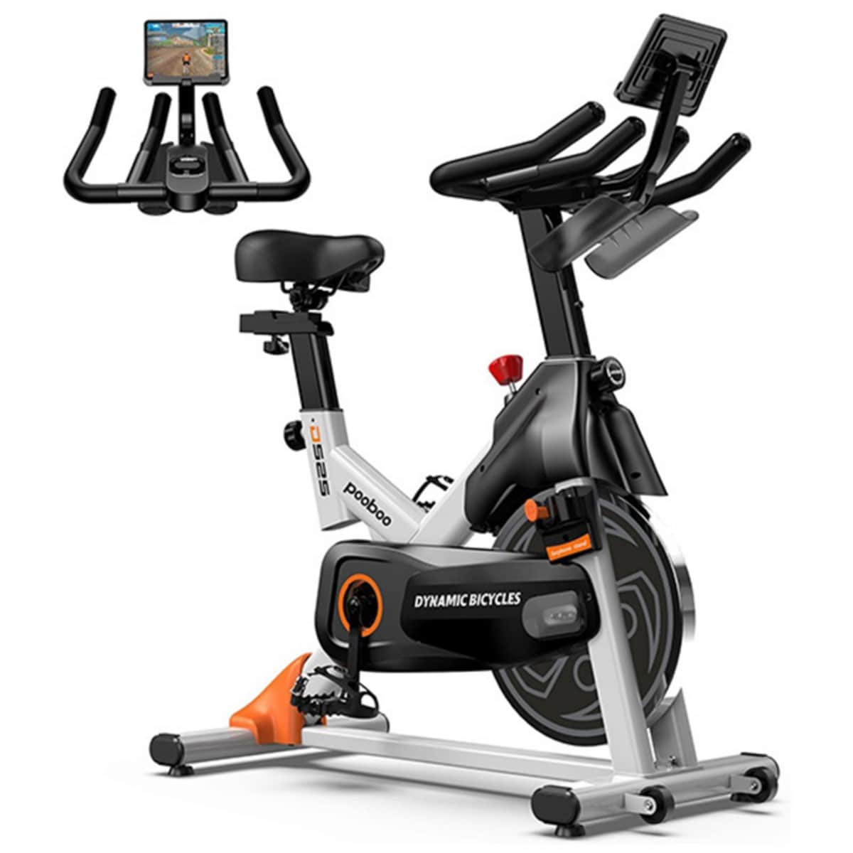 pooboo Brake Pad Exercise Stationary Bike for Home Adjustable Resistance Quiet Indoor Cycling Bike