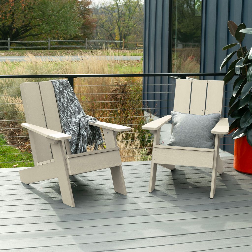highwood AD-KITCHRAD04-WAE Italica Modern Set of 2 Whitewash Poly-lumber Frame Stationary Adirondack Chair with Slat Seat