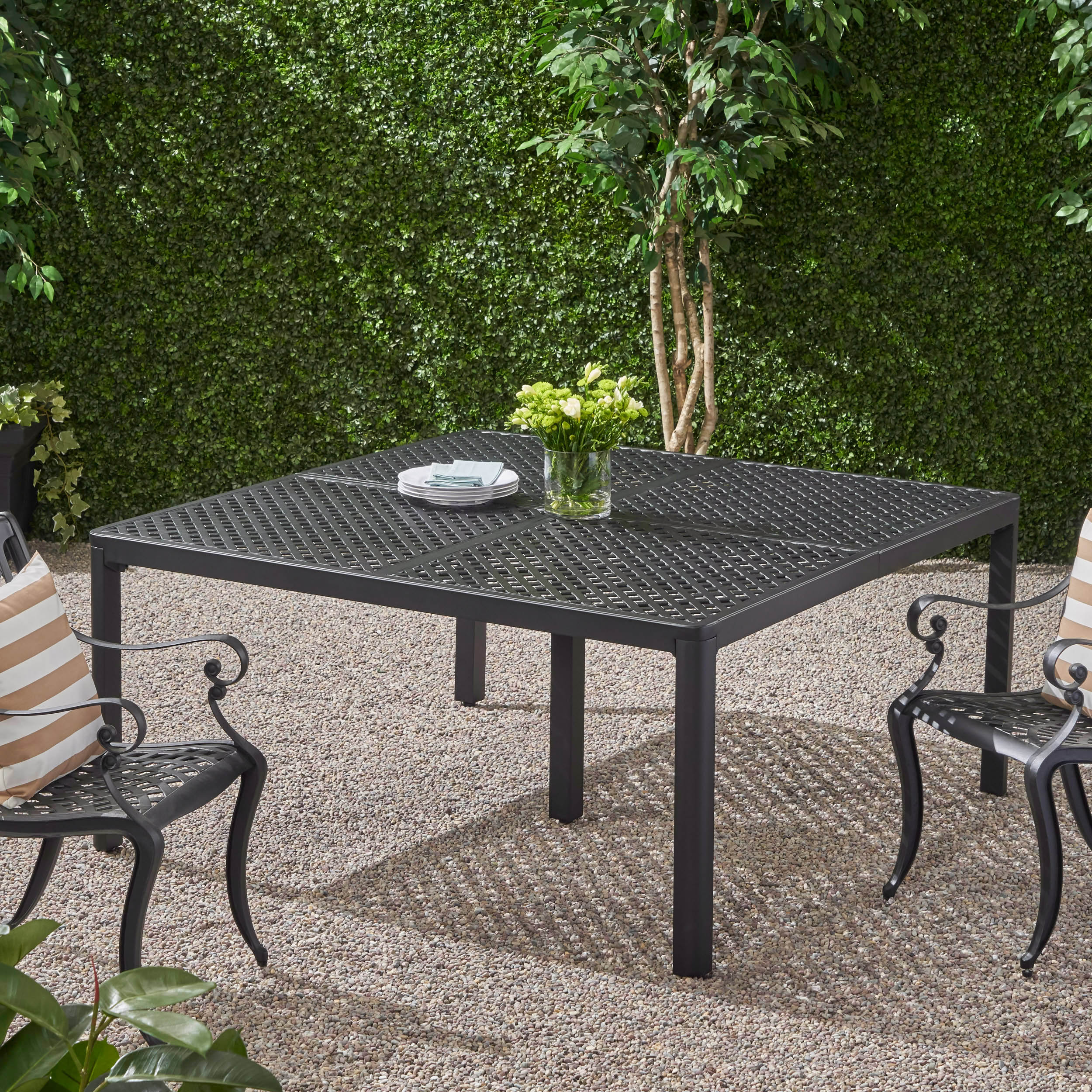 Christopher Knight Home 308843 Tahoe Modern Aluminum Dining Table with Woven Accents Antique Matte Black