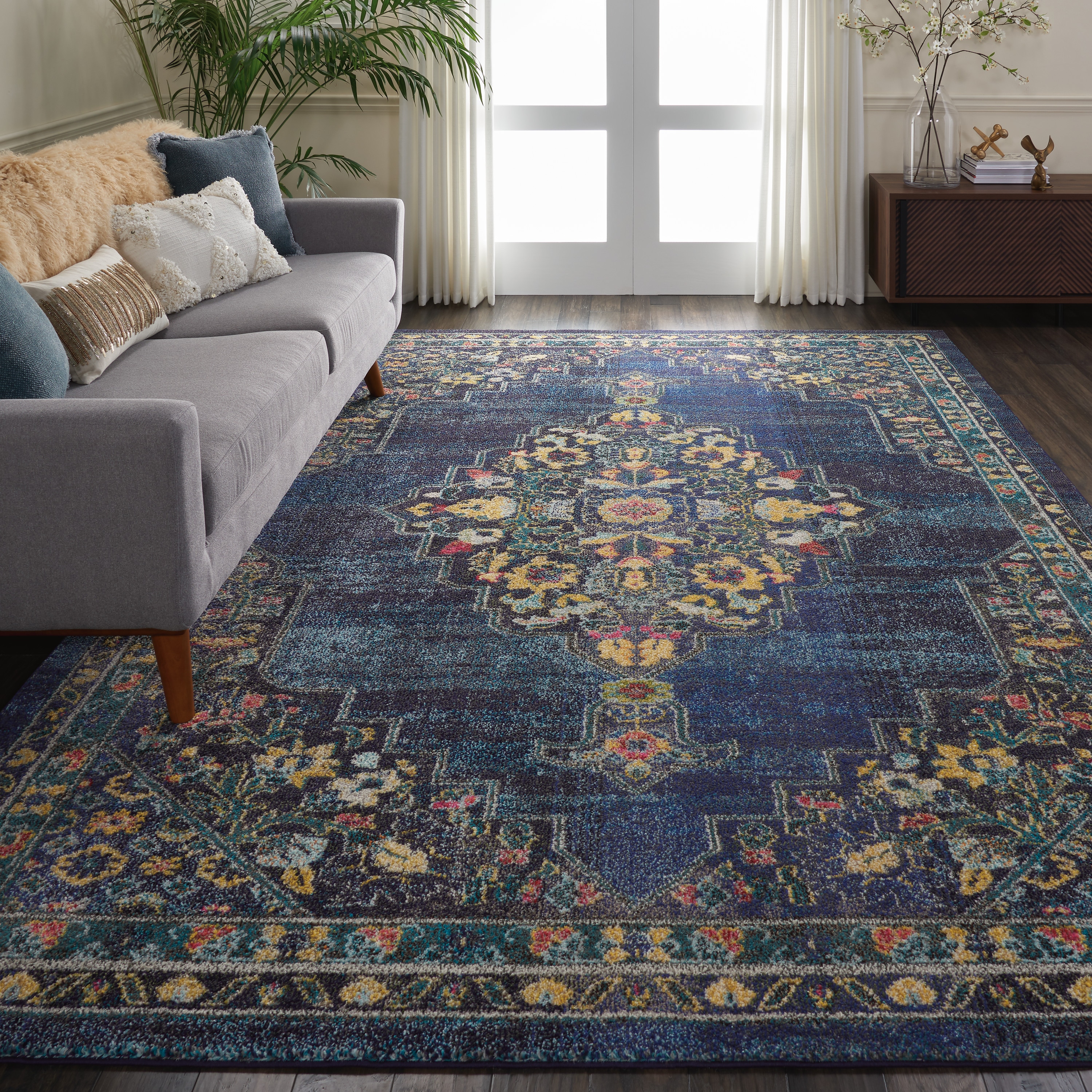 Nourison 99446454447 Passionate 8 x 10 (ft) Polypropylene Navy Rectangular Indoor Abstract Area rug