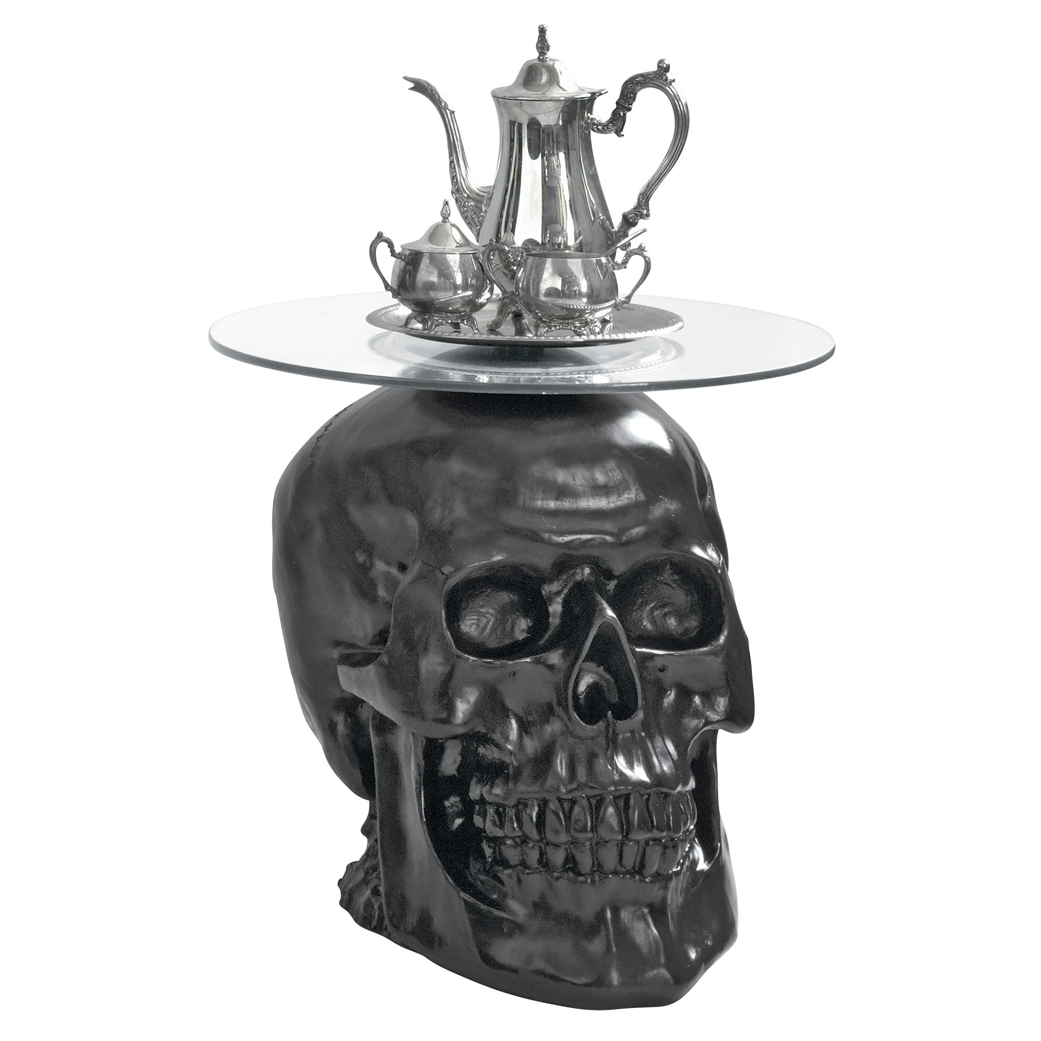 Design Toscano JQ103772 21-in W x 19.5-in H Black Glass Round Eclectic End Table Assembly Required