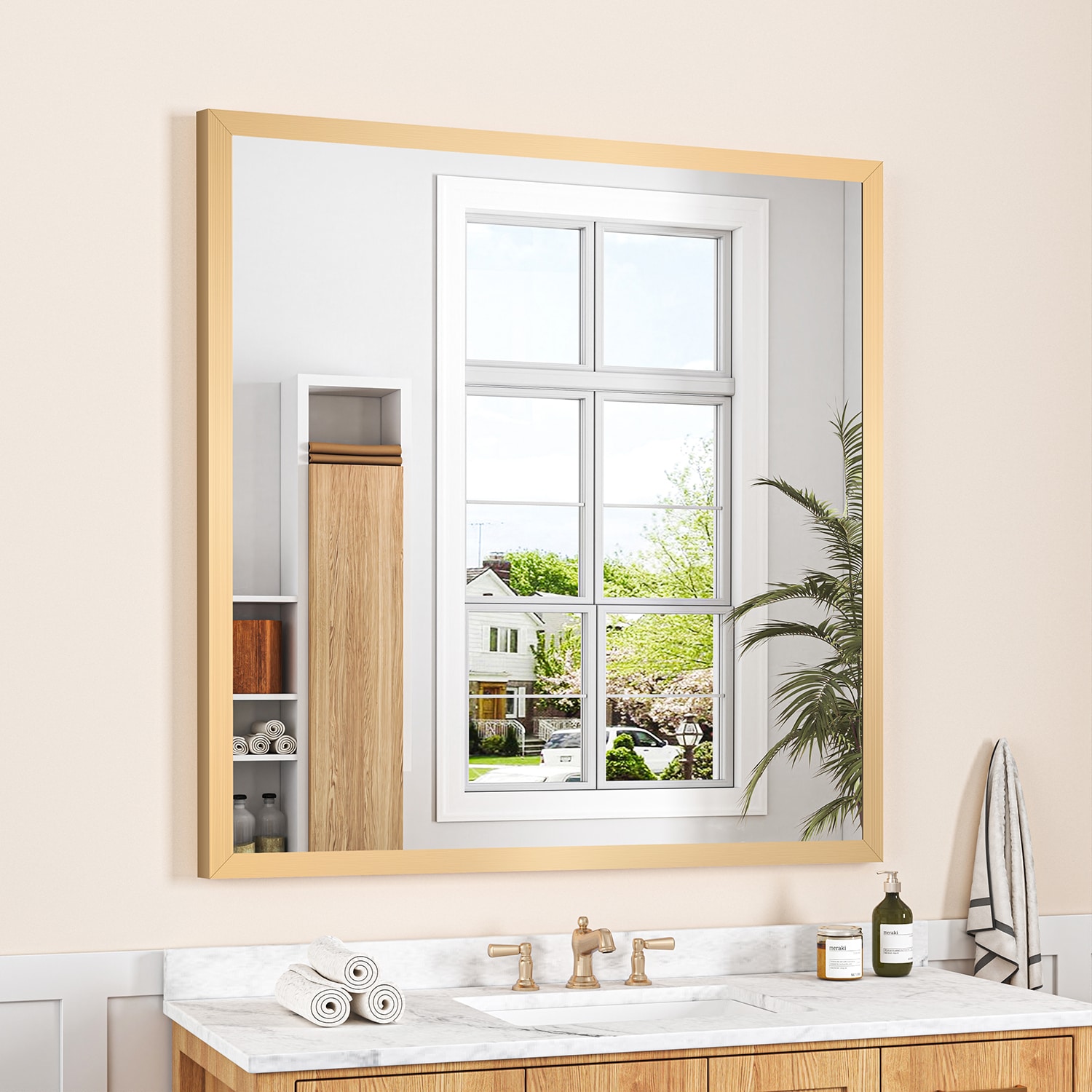 Yuaris 36 in. W x 36 in. H Square Aluminum Alloy Framed and Tempered Glass Wall Bathroom Vanity Mirror in Champagne Bronze