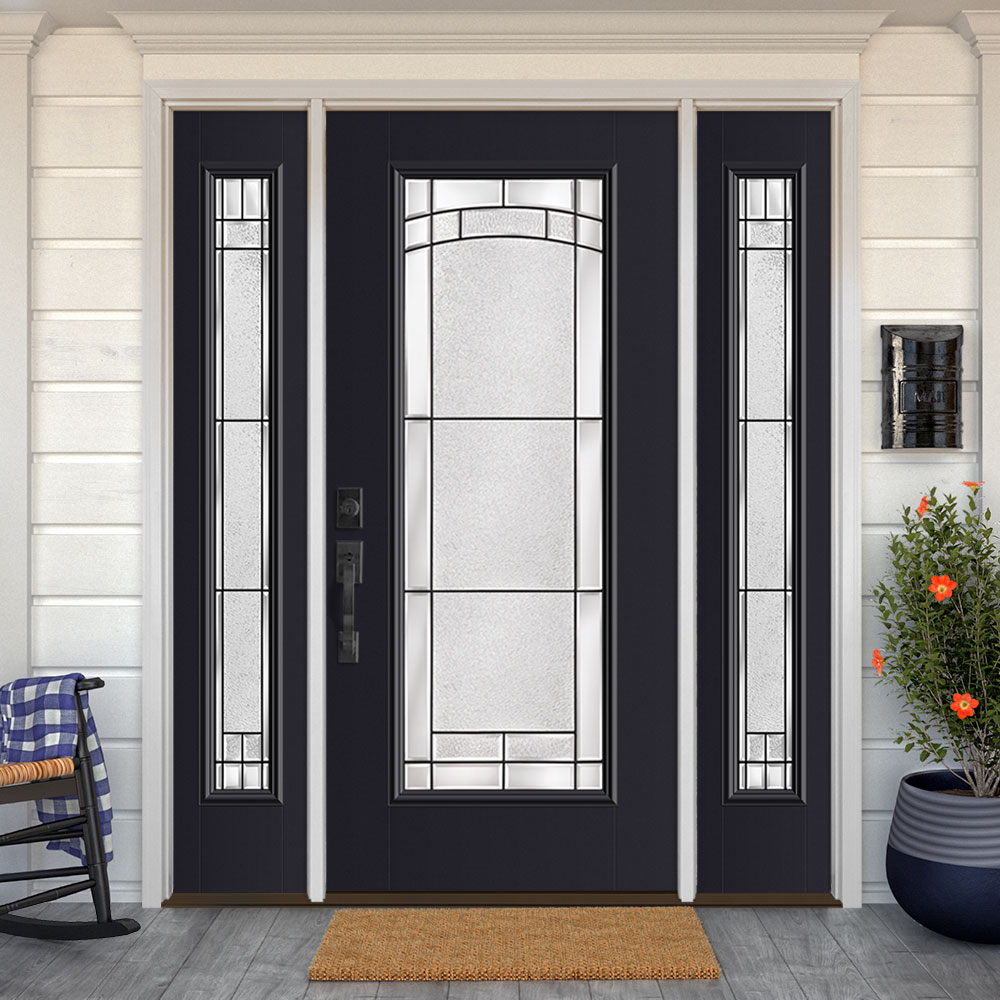 Entry Prehung Oval Glass Single Wood Door with 2 Sidelights