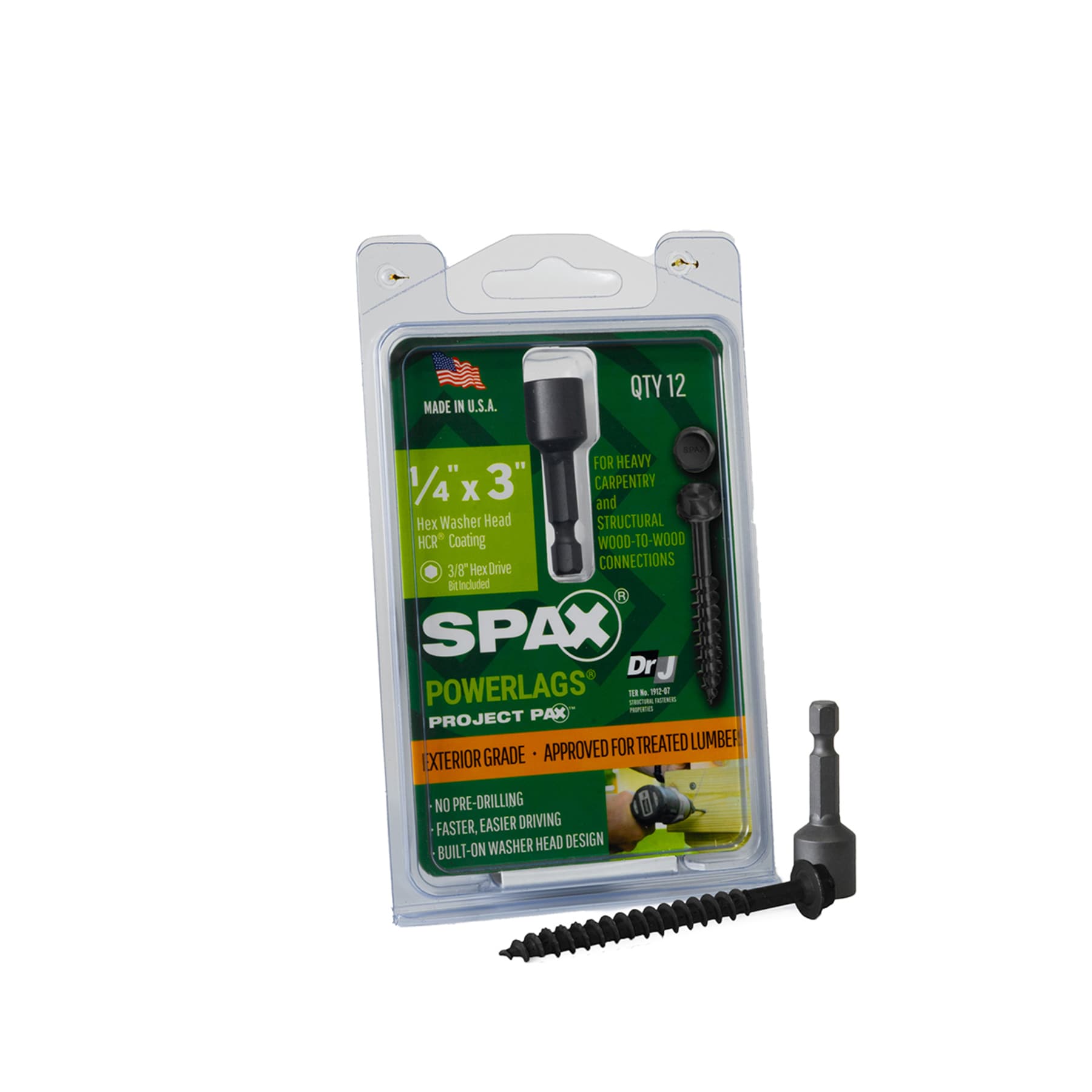 SPAX 45718207005043 1/4-in x 2-in Black Coated Hex -Head Exterior Structural wood screws 12 -Pack