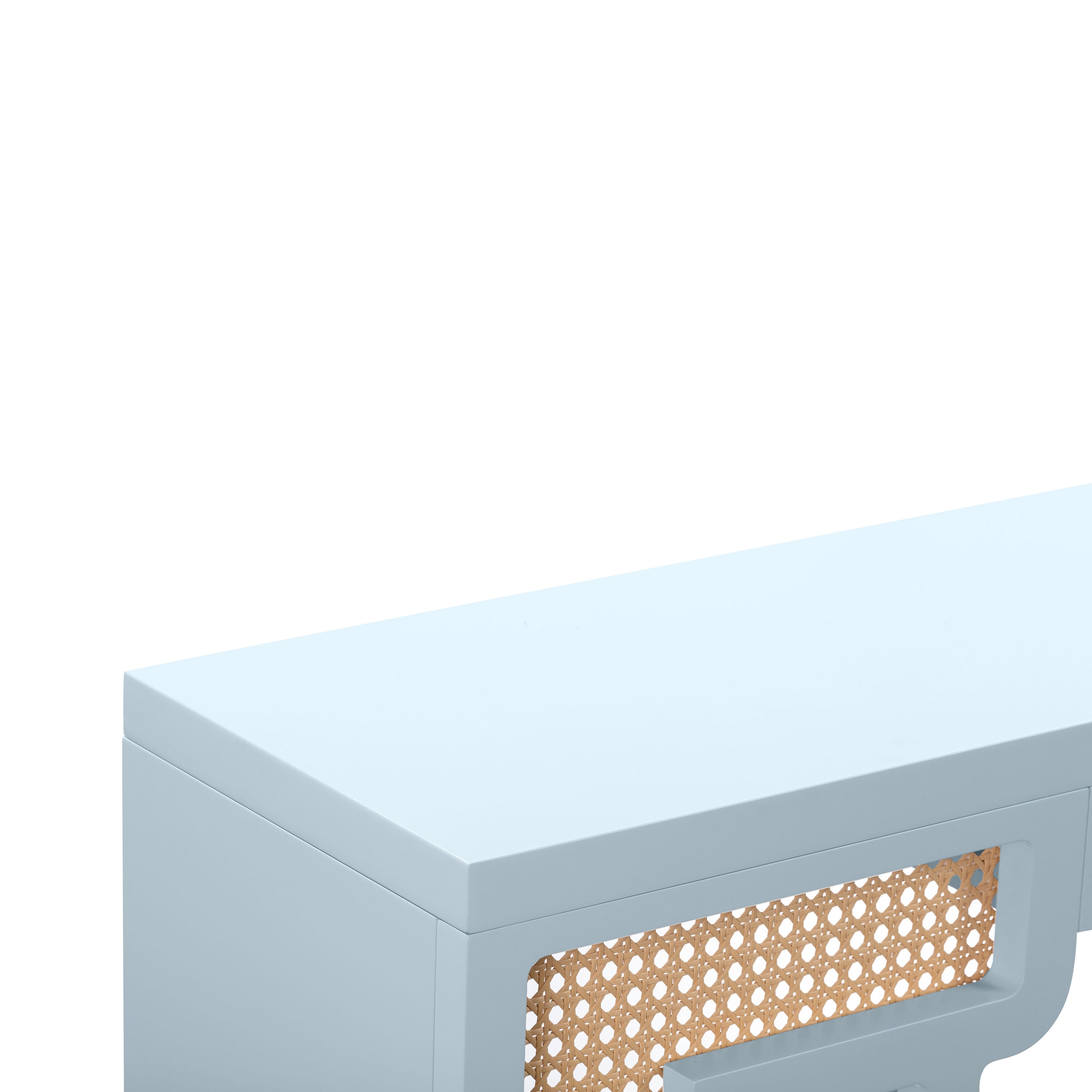 Pastel Blue and Rattan Rectangular Console Table