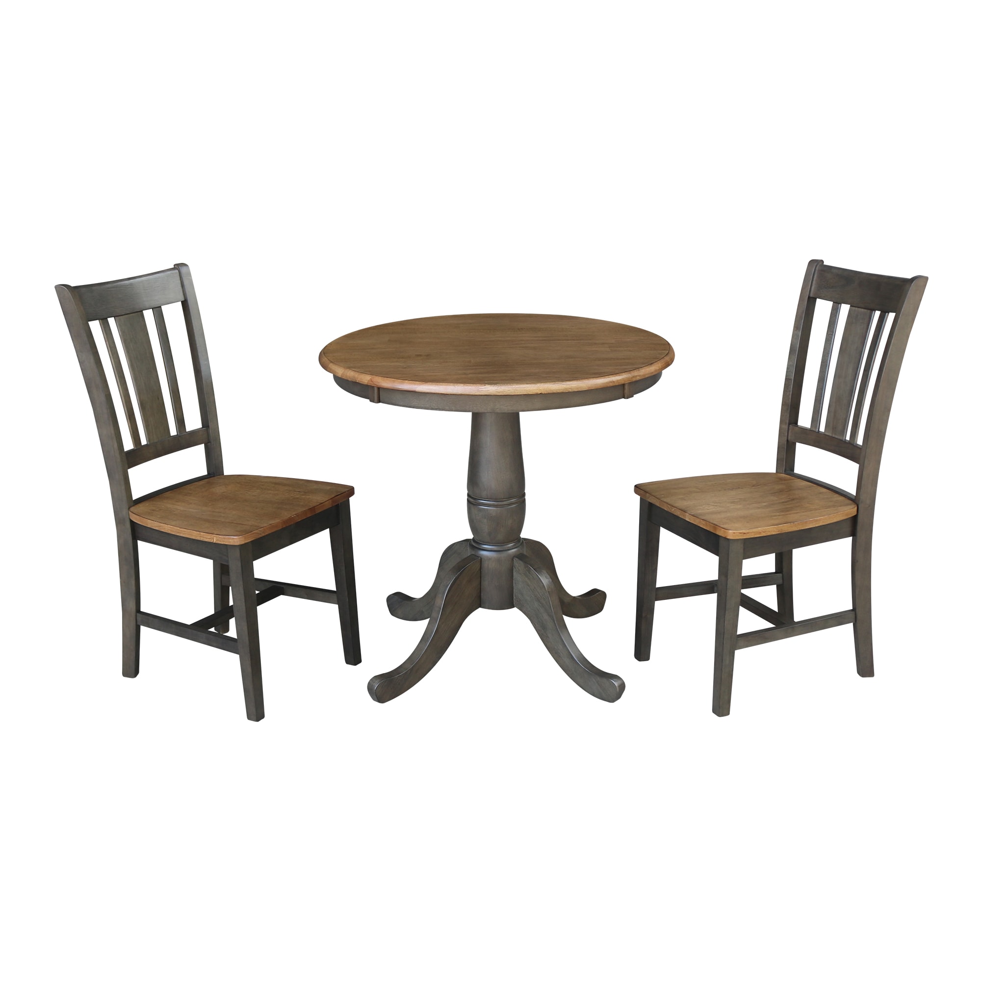 30" Round Hickory Wood Table with 2 Washed Coal Chairs