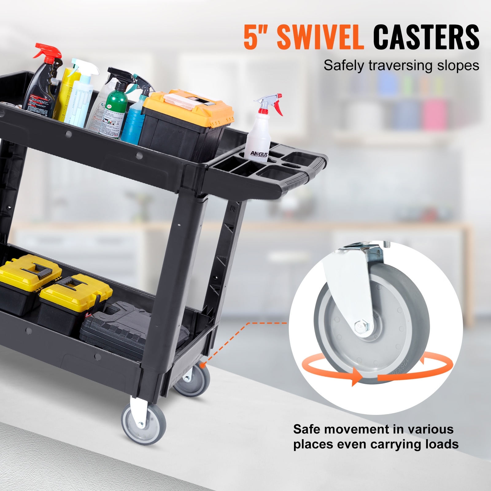 4401 Home and Office Cart, Standard Duty with ergonomic handle and 5 dia.  (12.7 cm) x 1 1/4 w Casters