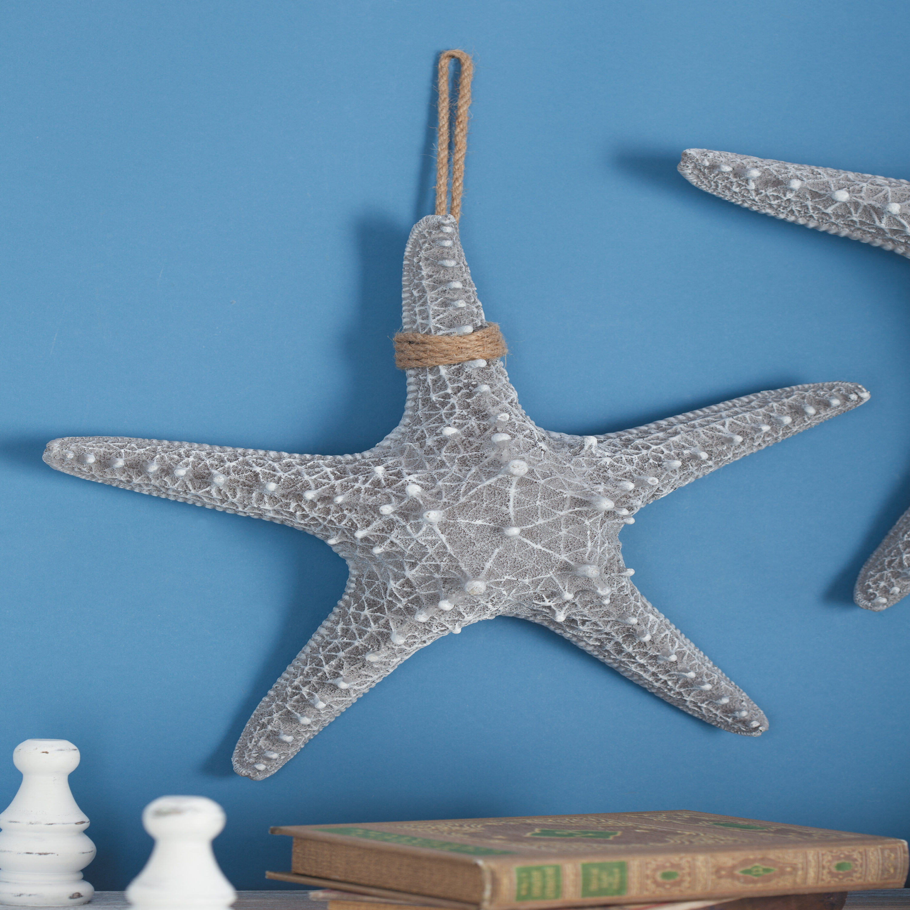 Grayson Lane 98857 14-Inches W x 14-Inches H Resin Starfish with Hanging Rope Animals Wall sculpture