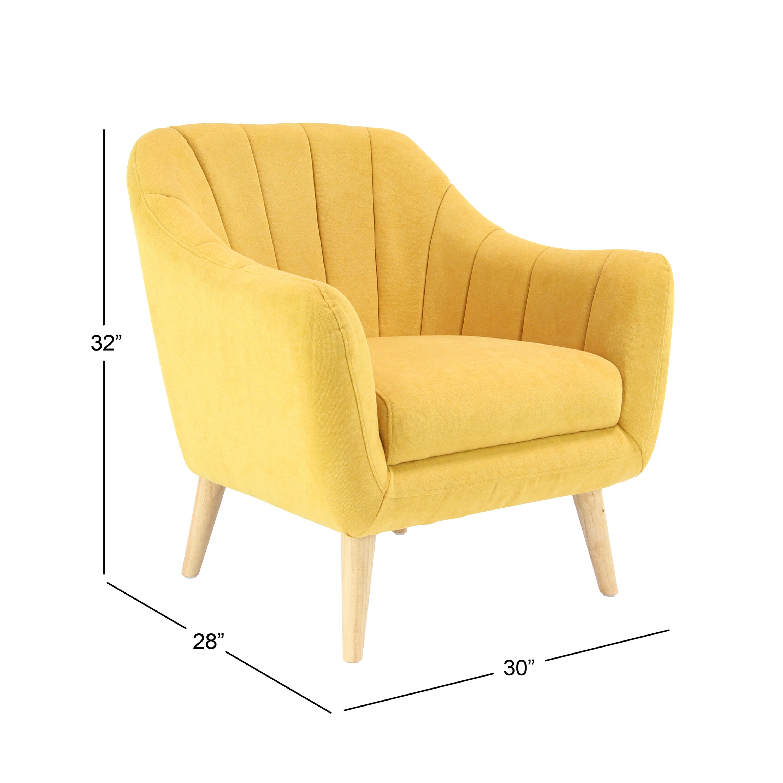 Yellow Velvet Barrel Accent Chair with Wood Legs