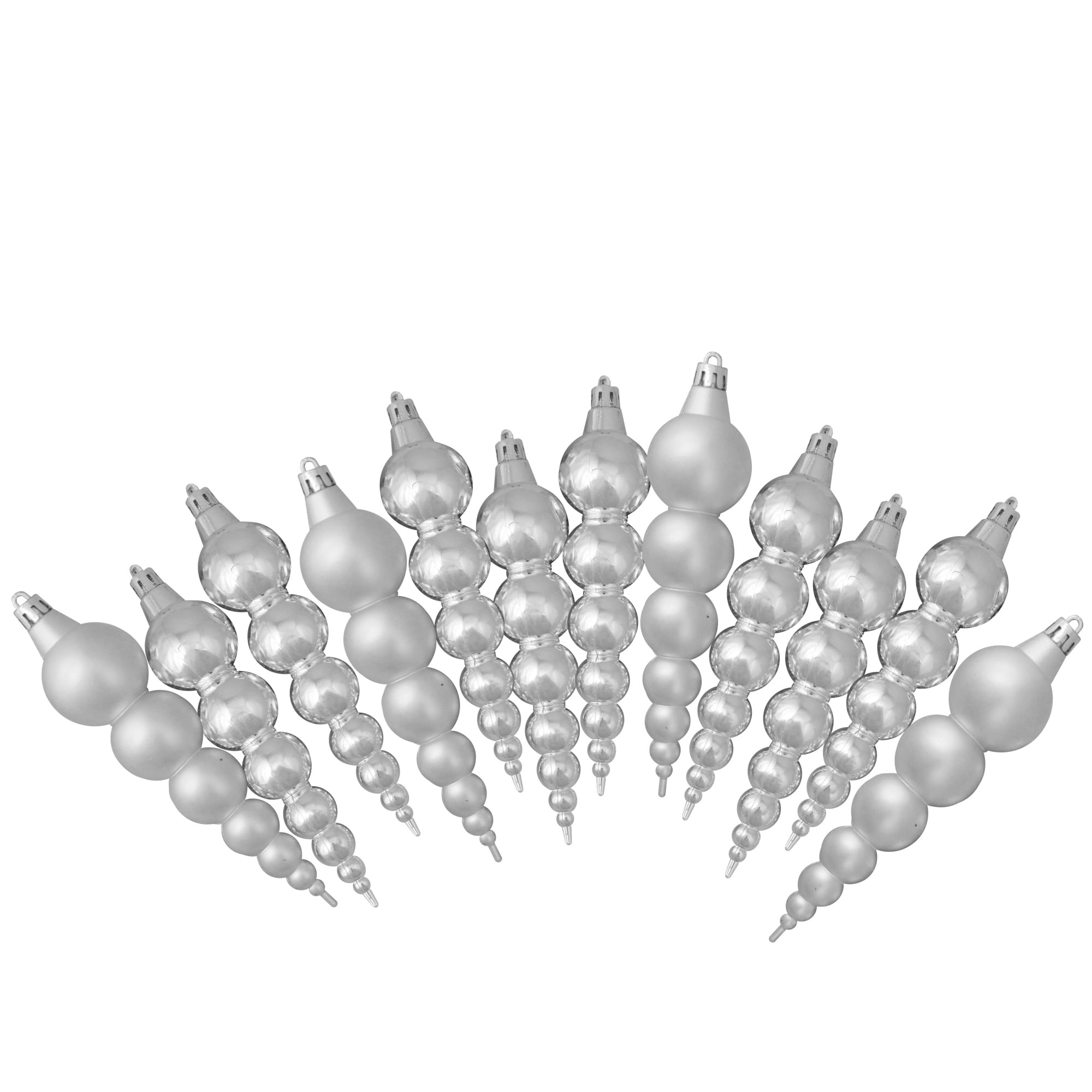 Northlight 31755192 12 -Pack Silver Standard Indoor Ornament set Shatterproof