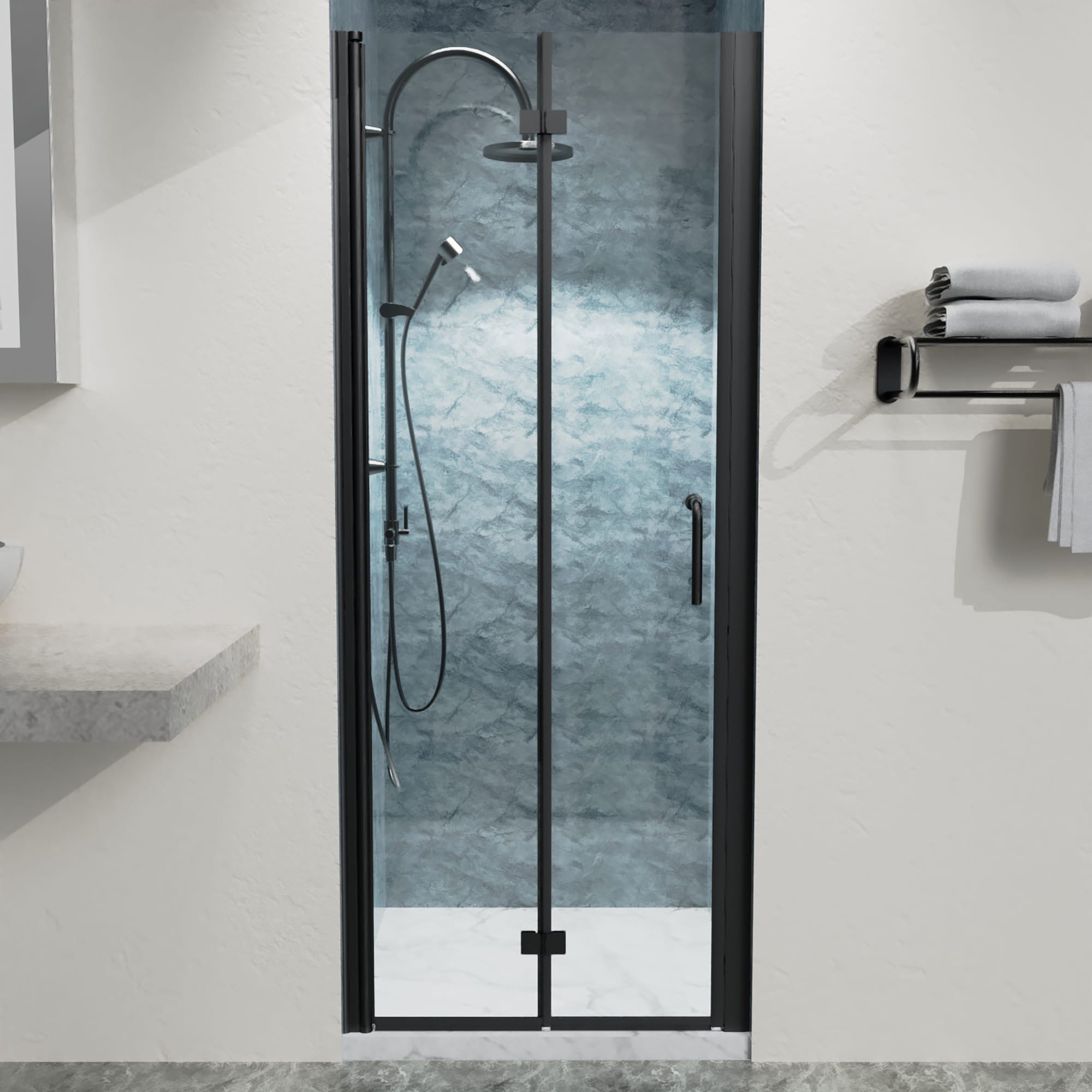 Lordear LD-ZDM6601BL Matte Black 30-in to 31-1/2-in W x 72-in H Frameless Bifold Shower Door 1/4-in Thick Clear Glass