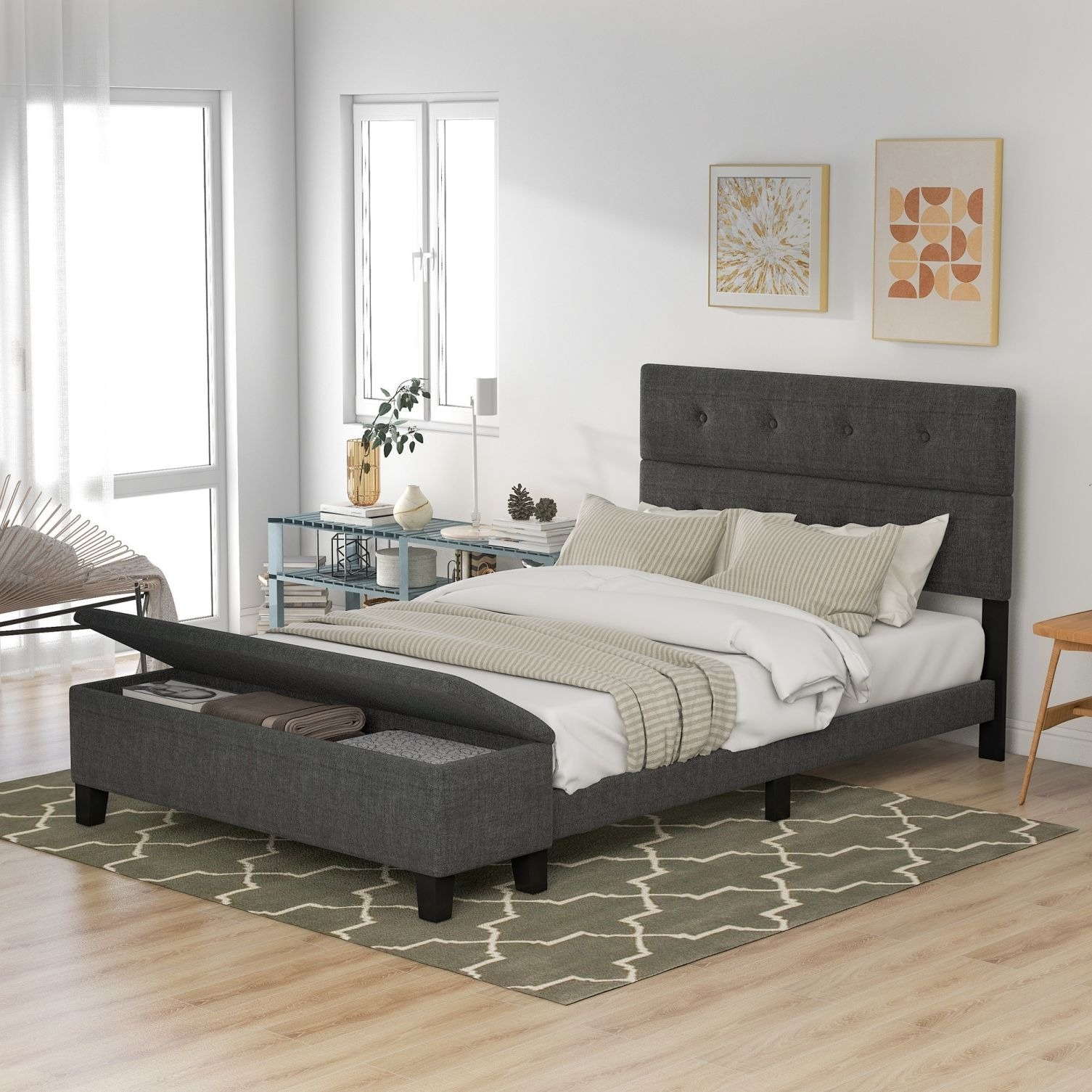 JASMODER WF199338AAE Gray Queen Composite Platform Bed with Storage