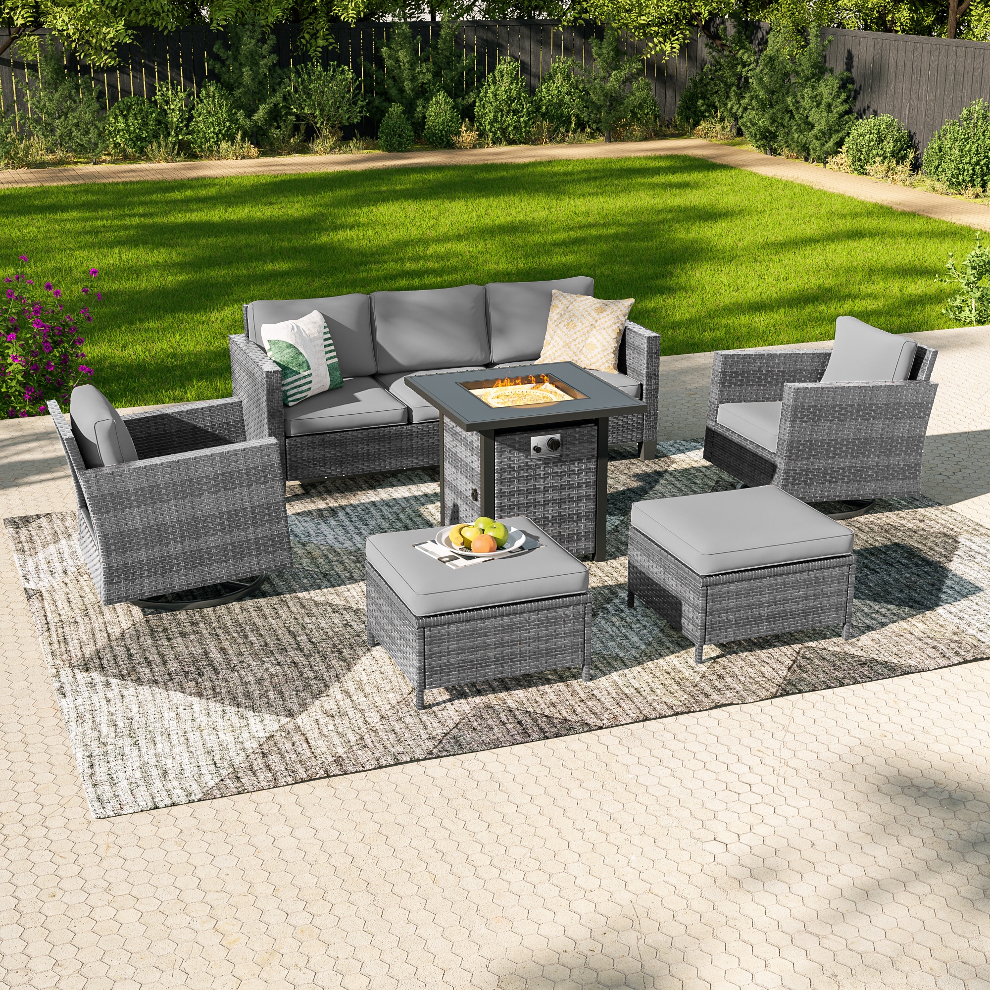 Sonkuki SD-PSS1-2RHGY-T4 Patio Conversation Set 6 -Piece Wicker Patio Sofa Conversation Set with Gray Cushions