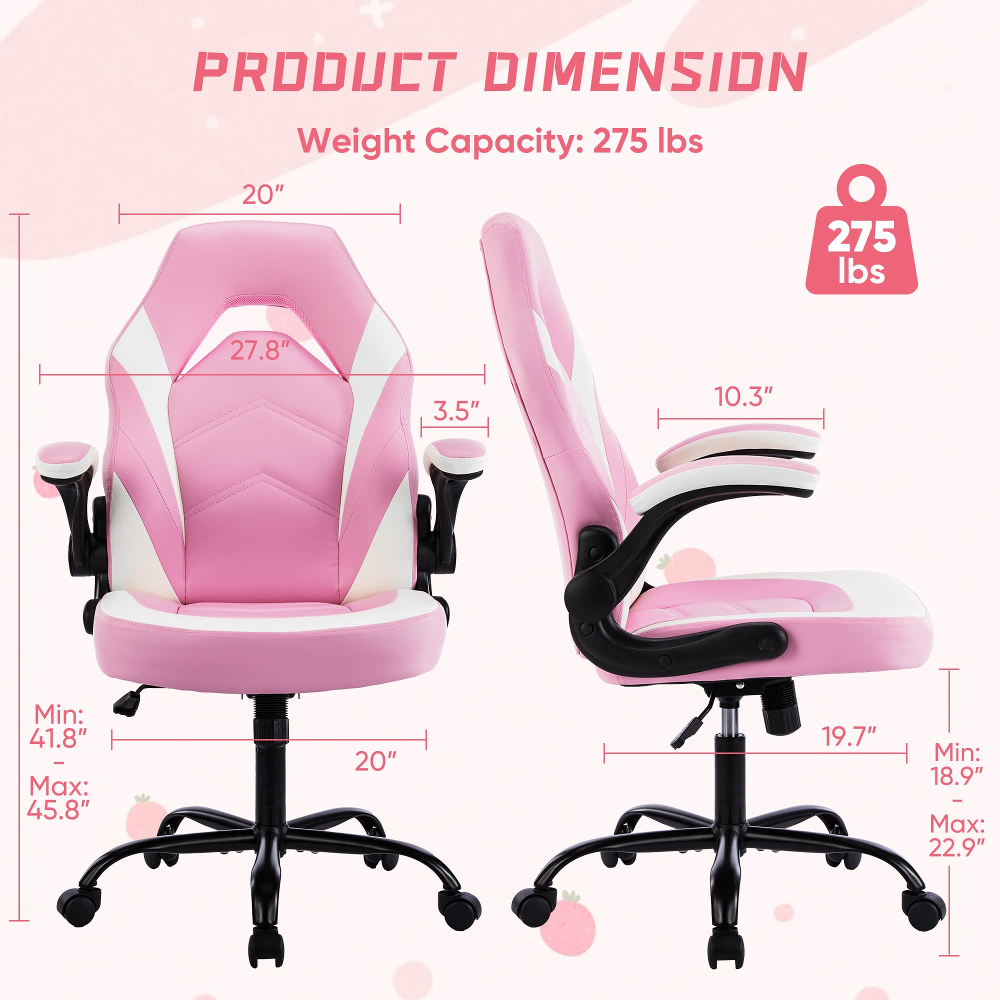 Bestier USLOW-G300550D-PINK Office-Chairs - View #7