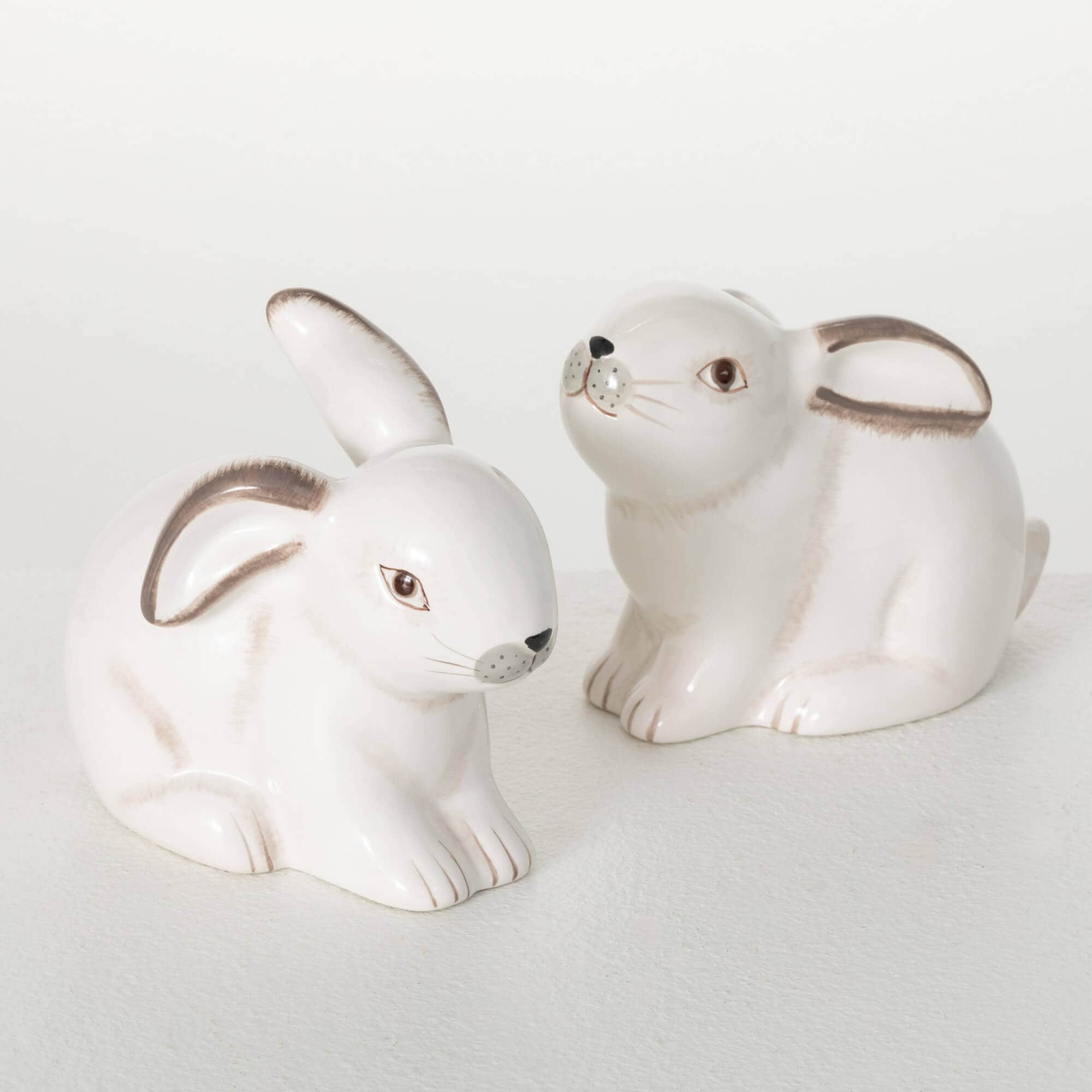 White Ceramic Spring Bunny Figurines Set of 2