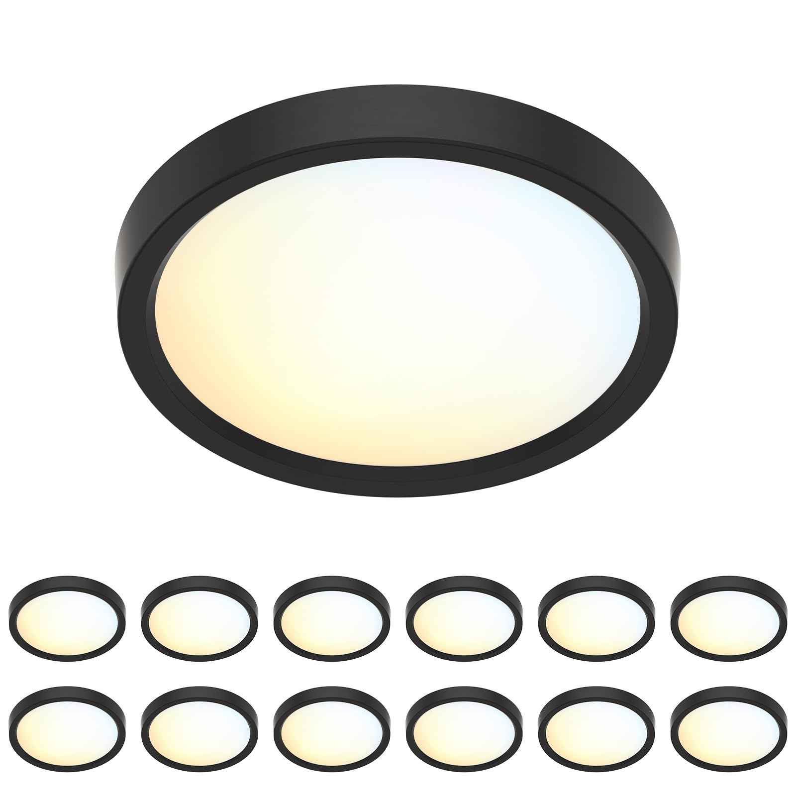 Yichuhaoxi  5 Inch Black Flush Mount Ceiling Light 5CCT Selectable LED Edgelit Slim Surface Mount Downlight for J Box Mini Flat Panel Light