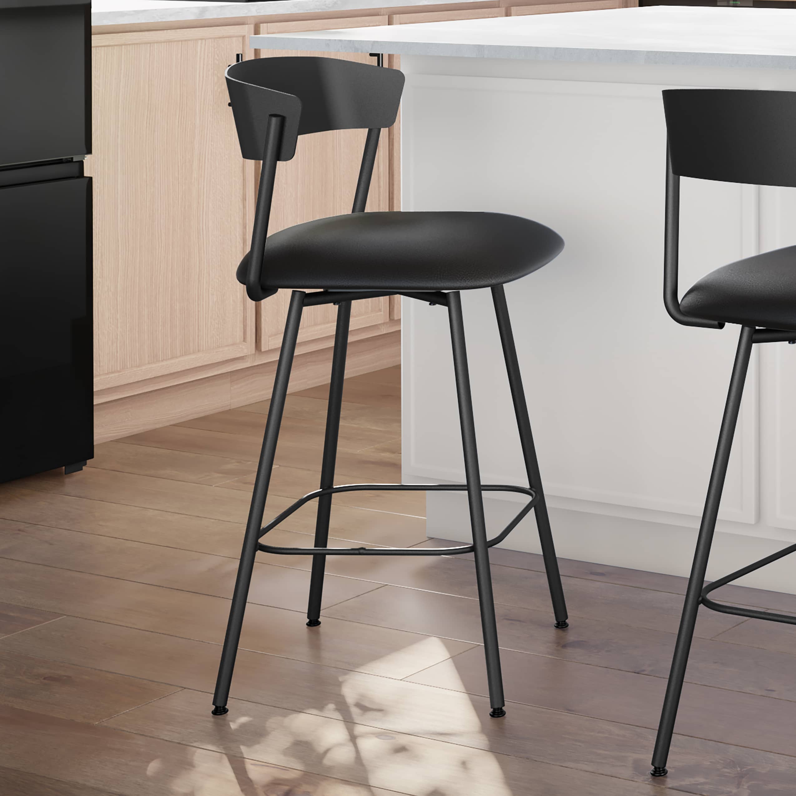 Ludwig Black Faux Leather Swivel Counter Stool