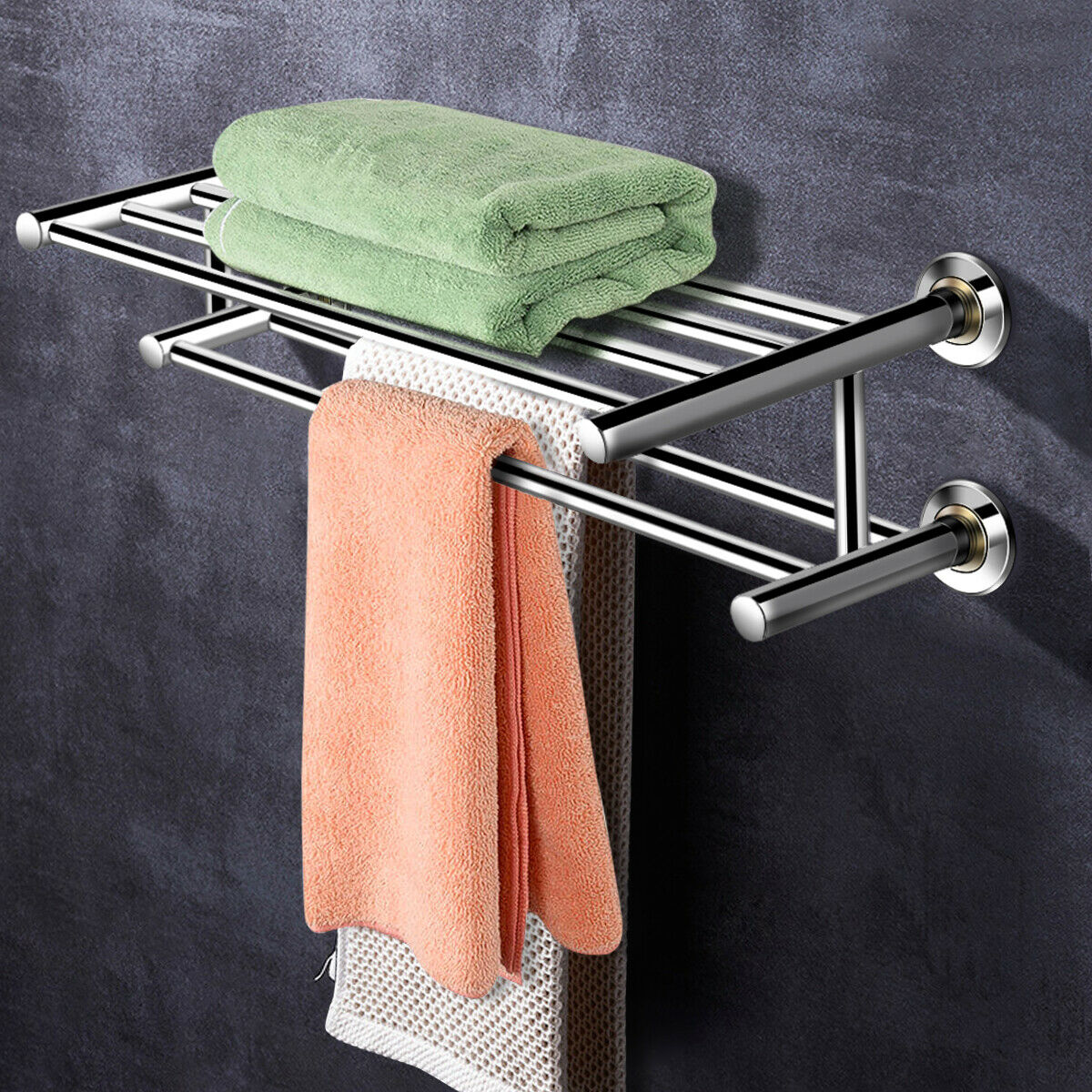 Goplus Wall Mounted Towel Rack Bathroom Hotel Rail Holder Storage Shelf ...