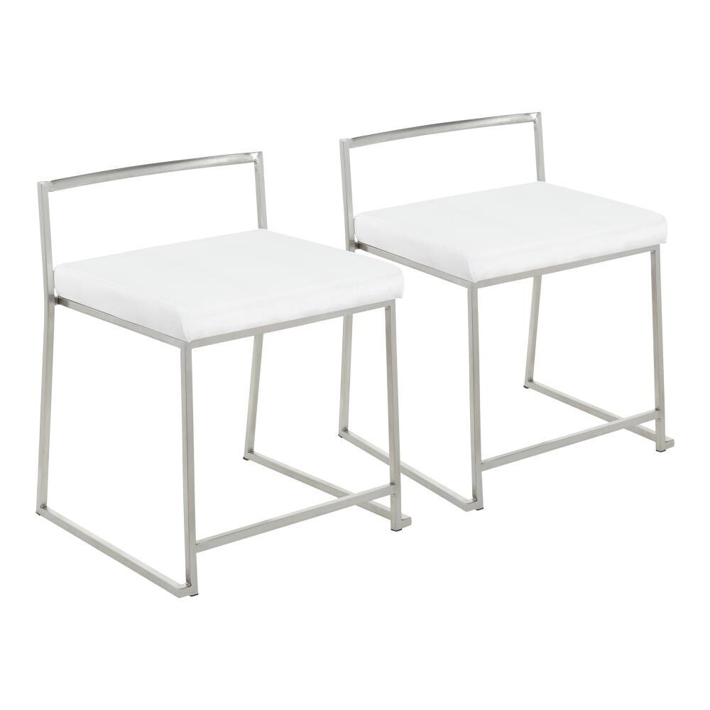 LumiSource CH-FUJISS VW2 2 Fuji Modern Brushed Stainless Steel, White Velvet Accent Chair