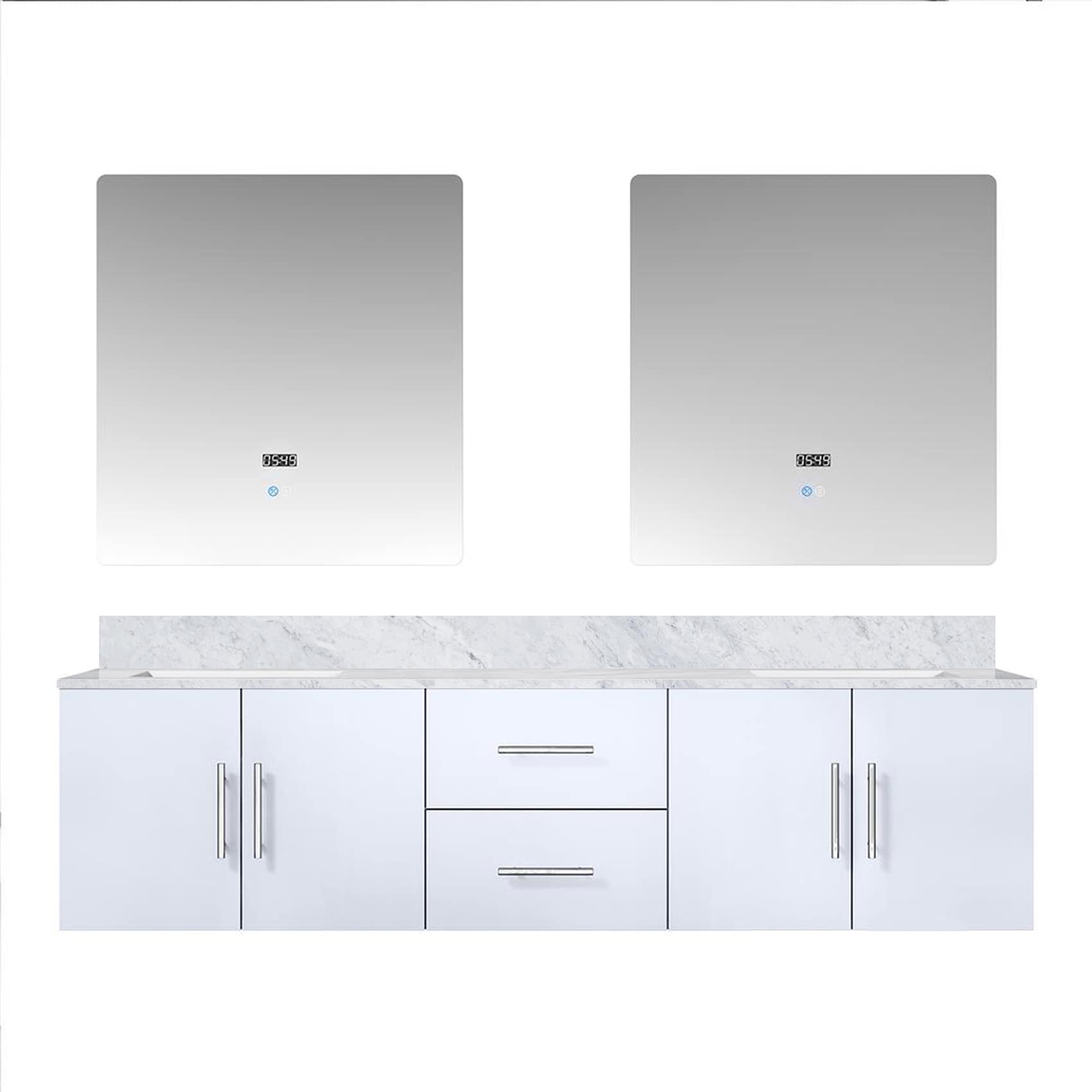 Lexora LG192272DMDSLM30 Geneva 72-in Glossy White Undermount Double sink Bathroom Vanity with White Carrara Marble Marble Top (Mirror Included)