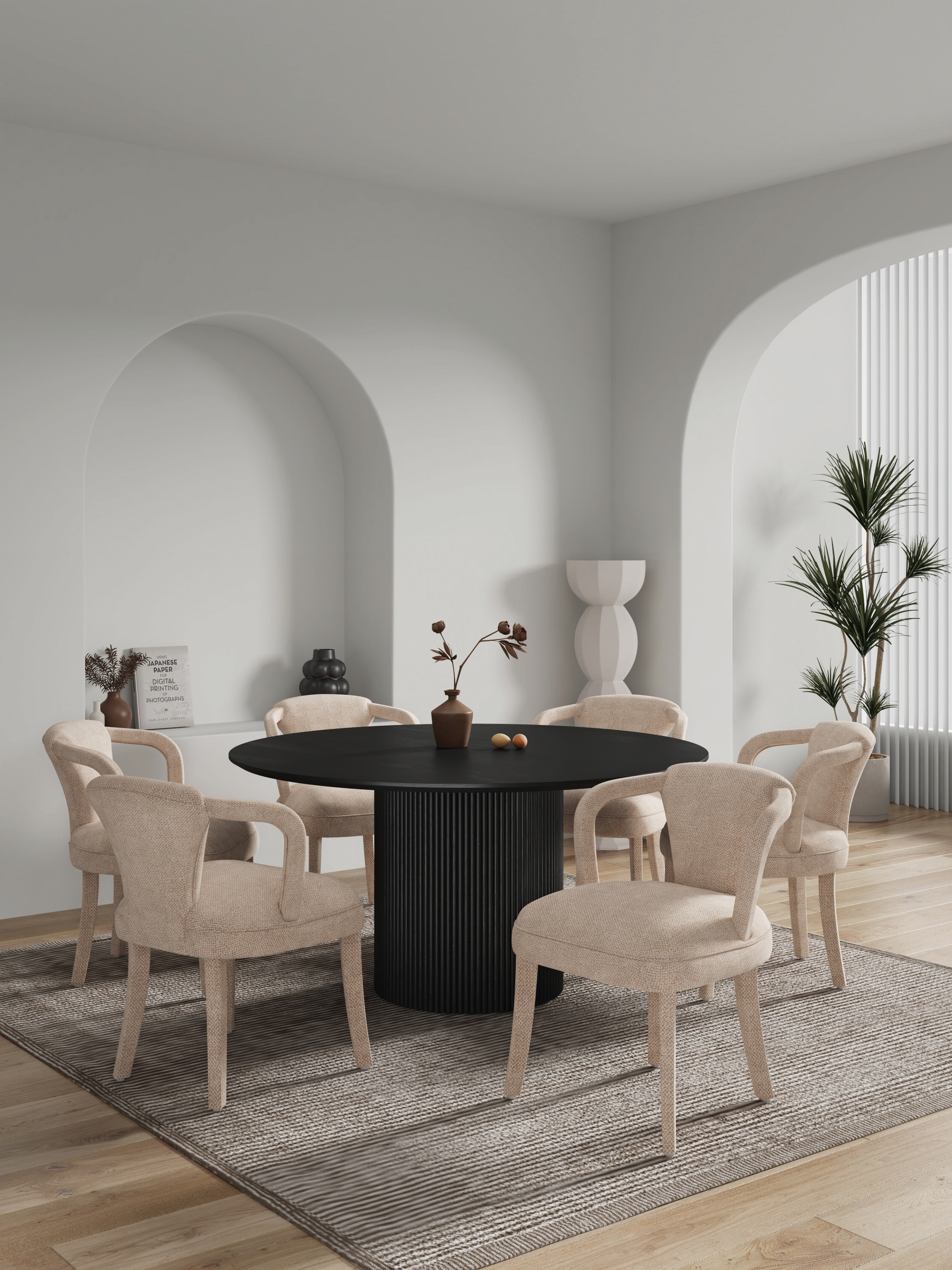 Manhattan Comfort 6-DT05DC088AR-BKGD Black and Gold Contemporary/Modern Dining Room Set with Round Table ( Seats 6 )