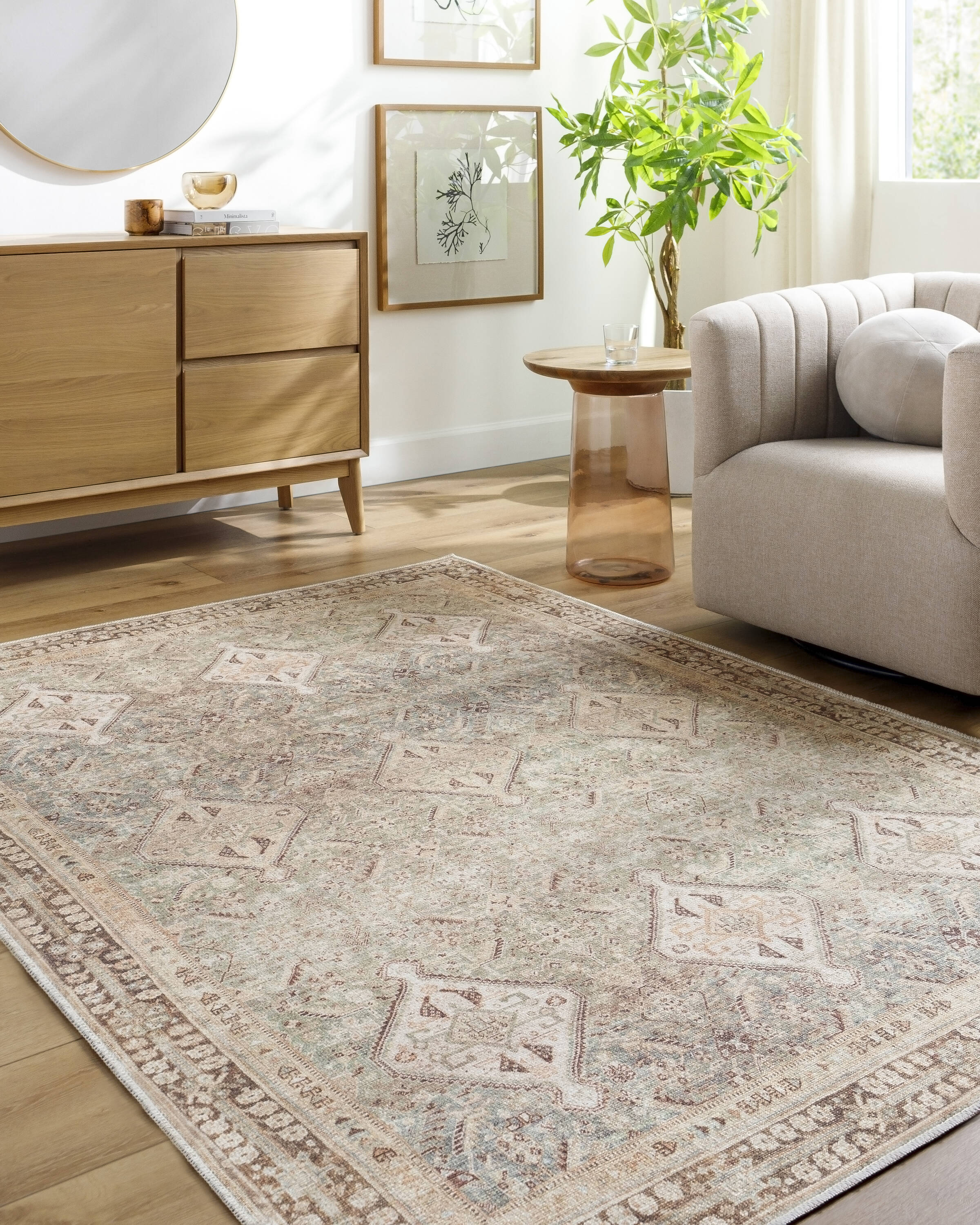 Livabliss AML2394-2211 Amelie 2 x 3 (ft) Loomed Polyester Seafoam Rectangular Indoor Medallion Rustic Machine washable Area rug