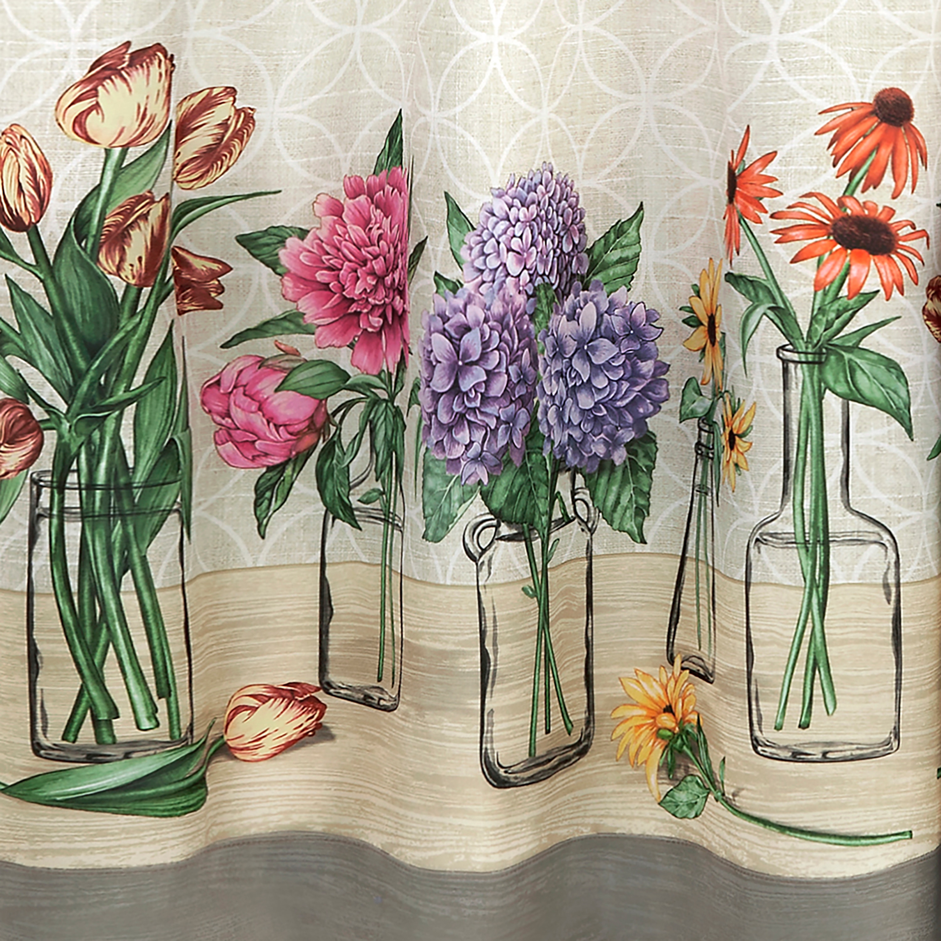 Garden Blooms Floral Print Polyester Tier Curtains with Valance, 58" x 36"